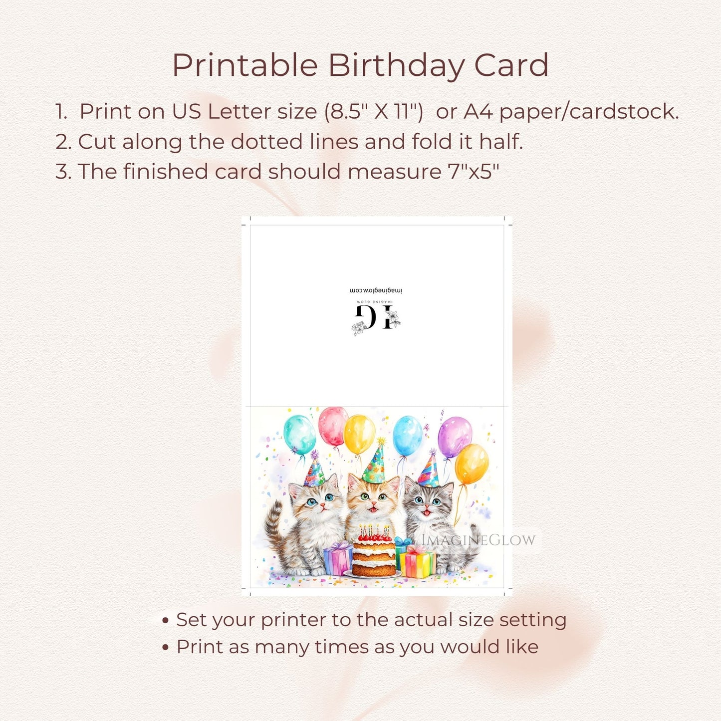 Cat themed birthday card with illustrated kitten
Sweet kitten birthday card for children and adults