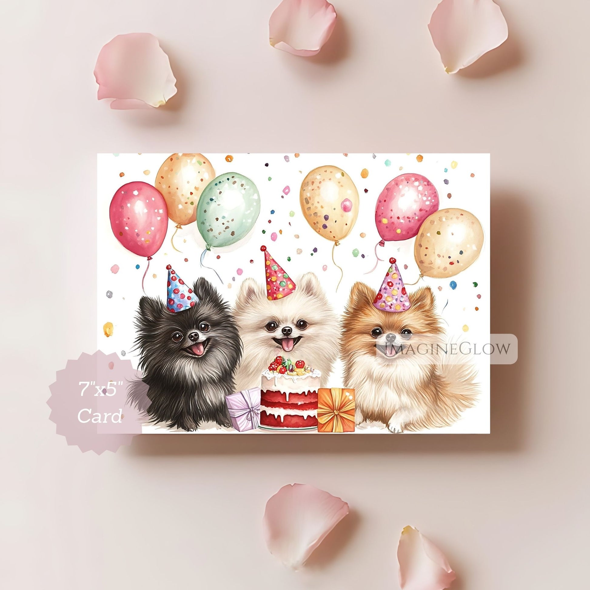 cute birthday card with three pomeranians