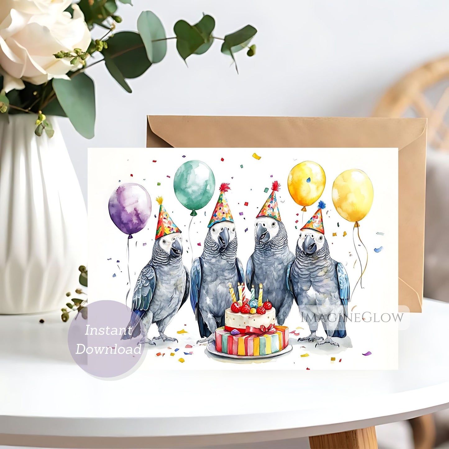 Grey Parrot birthday card
cute bird birthday card
fun parrot greeting card