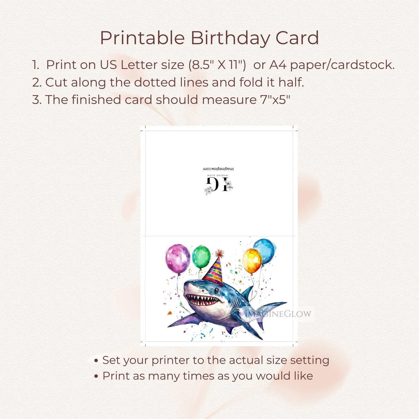 blank inside birthday card
beach themed birthday card
bold shark illustration card
exciting ocean birthday card