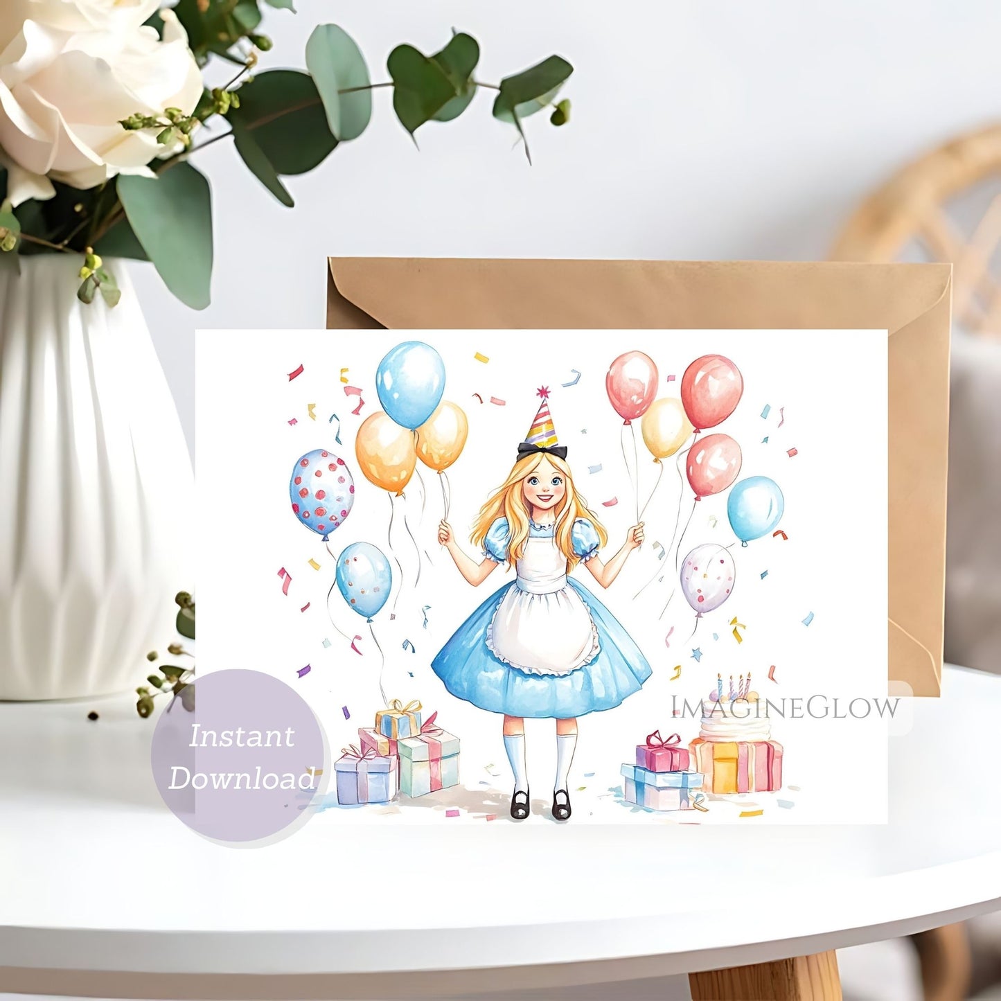 Alice in Wonderland birthday card
printable Alice birthday card