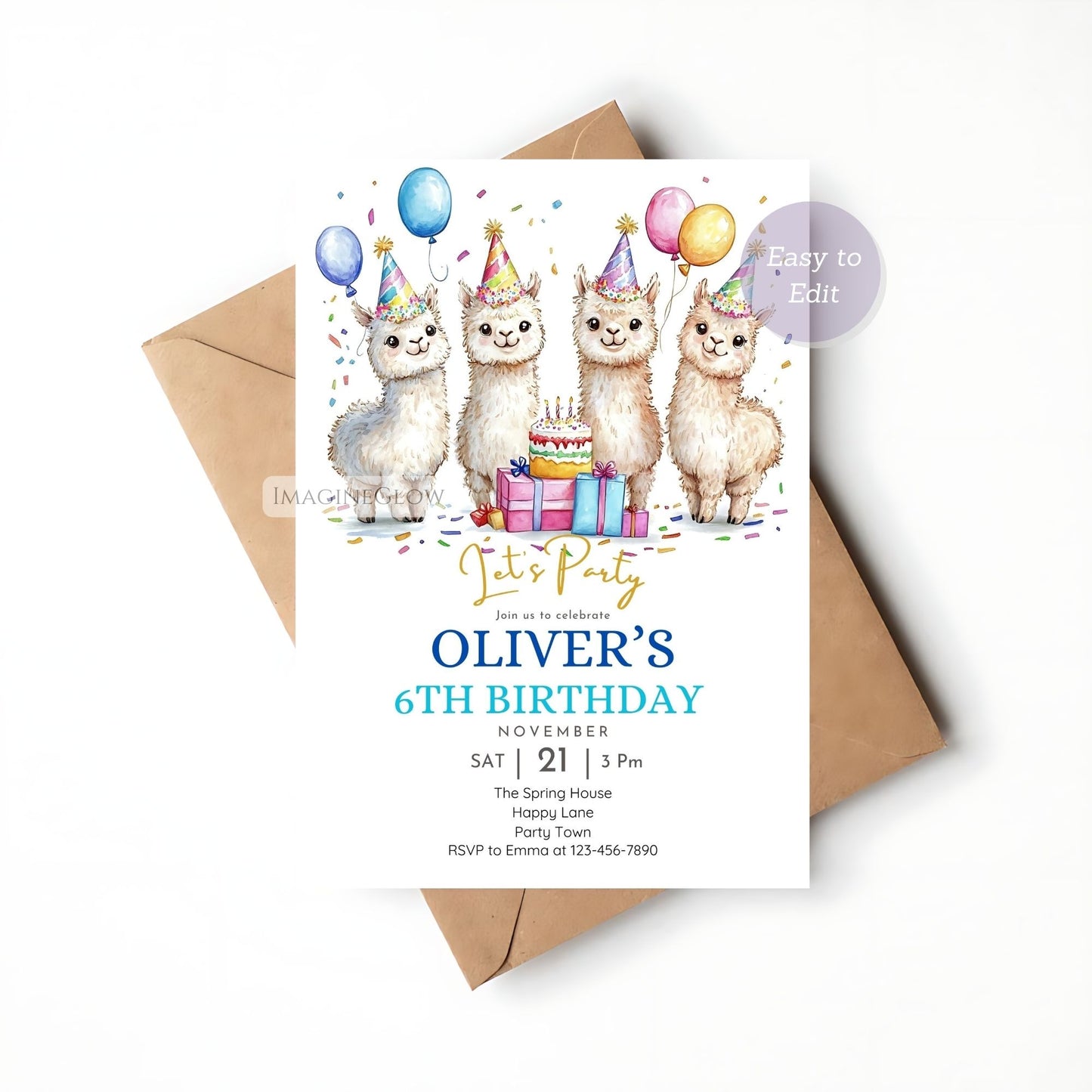 Llama & Alpaca Birthday Party Invite
Fun Alpaca Animal Birthday Invitation