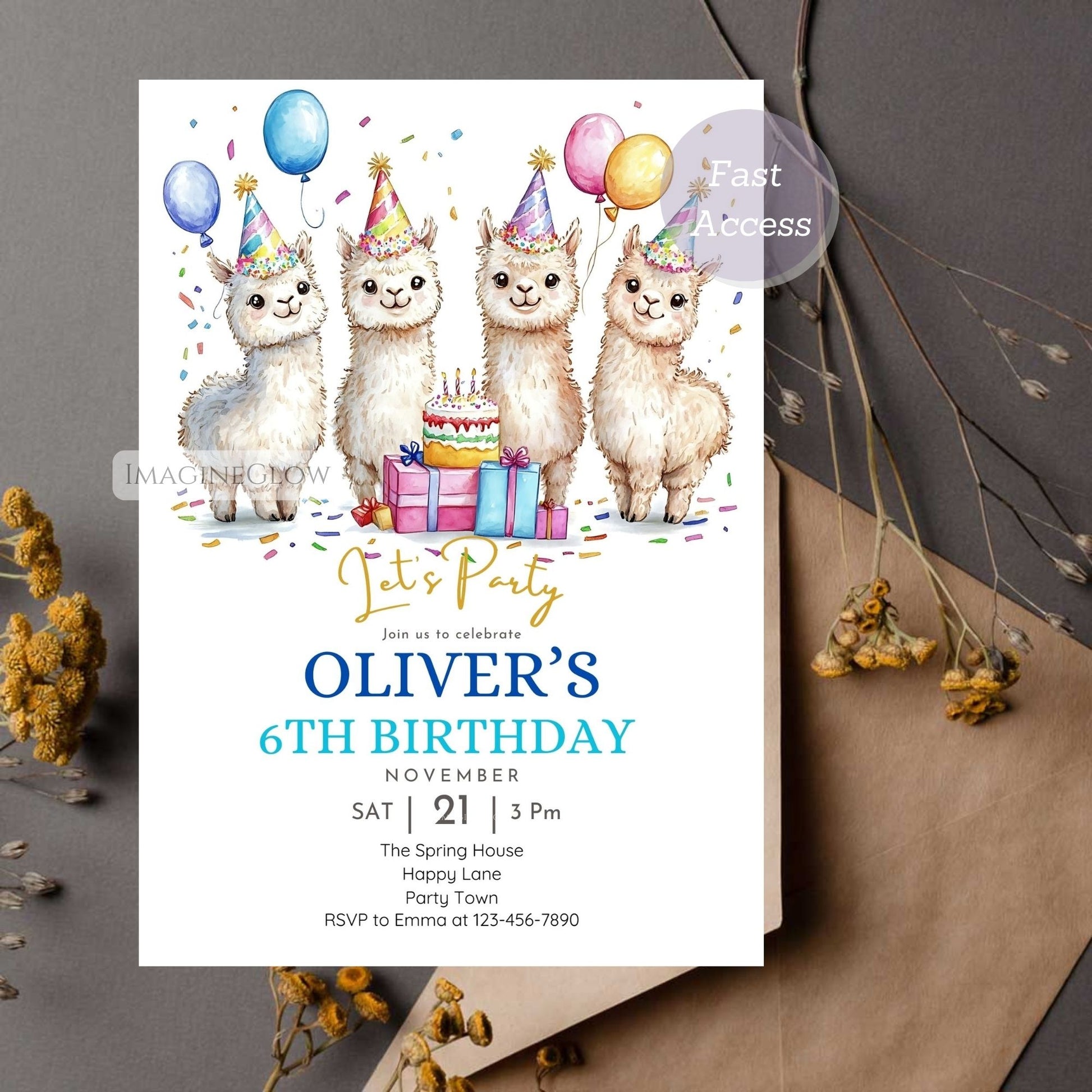 Editable Alpaca Birthday Invitation
Kids Alpaca Party Invite - Printable Download