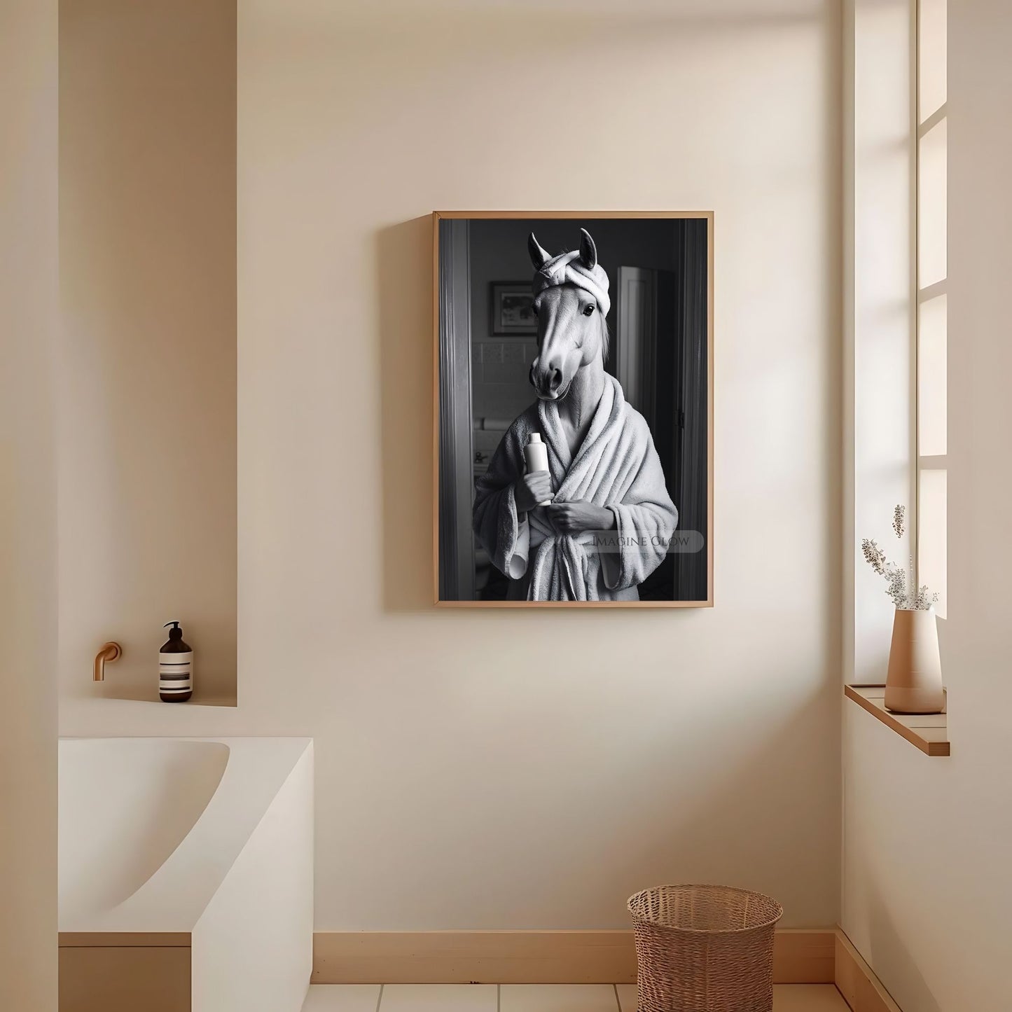Horse gift restroom decor black and white