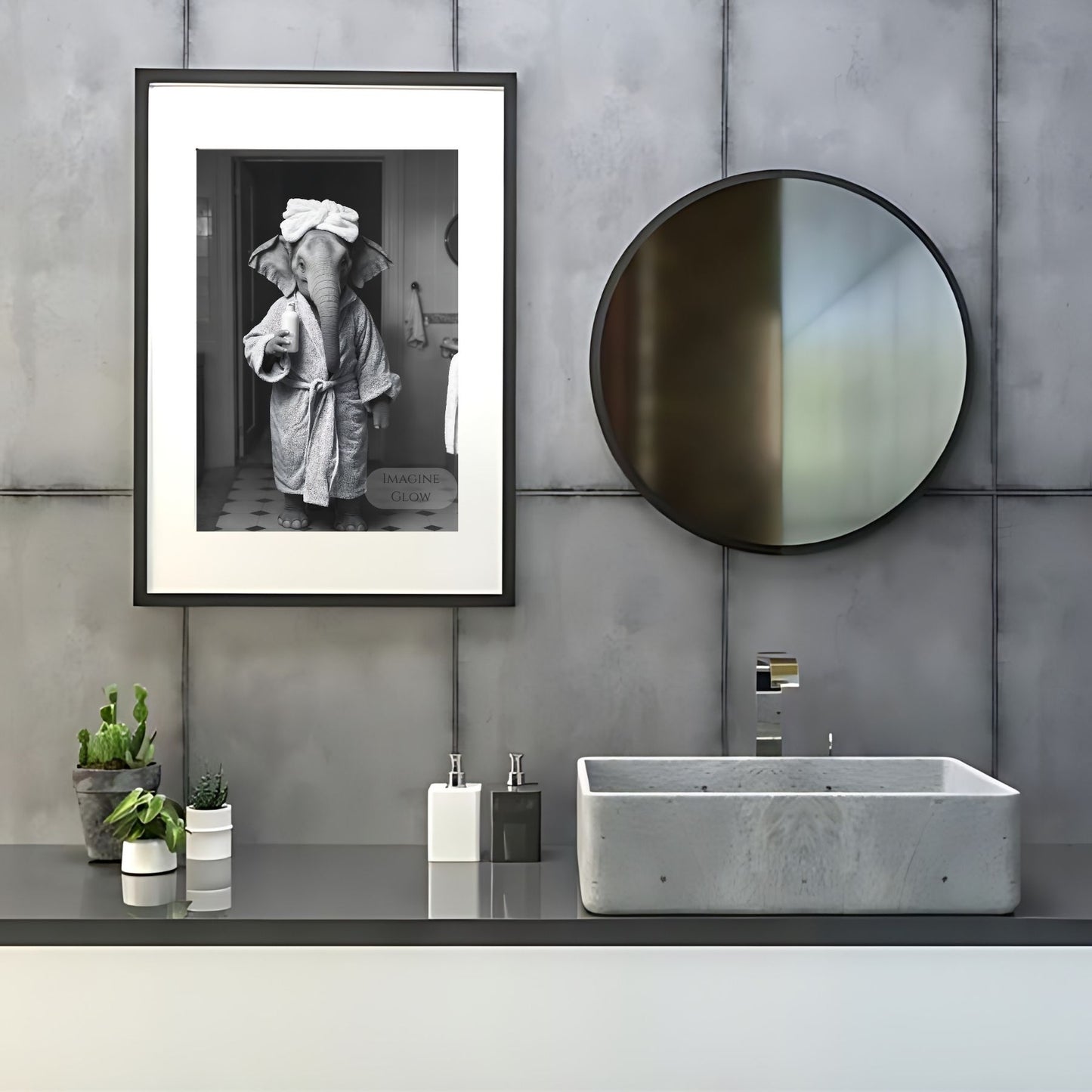 Unique elephant-themed bathroom print for fun decor
