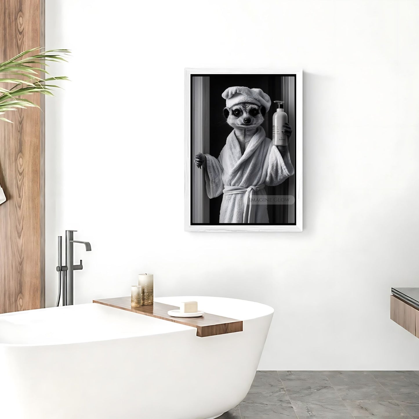 Meerkat bathroom wall art black and white