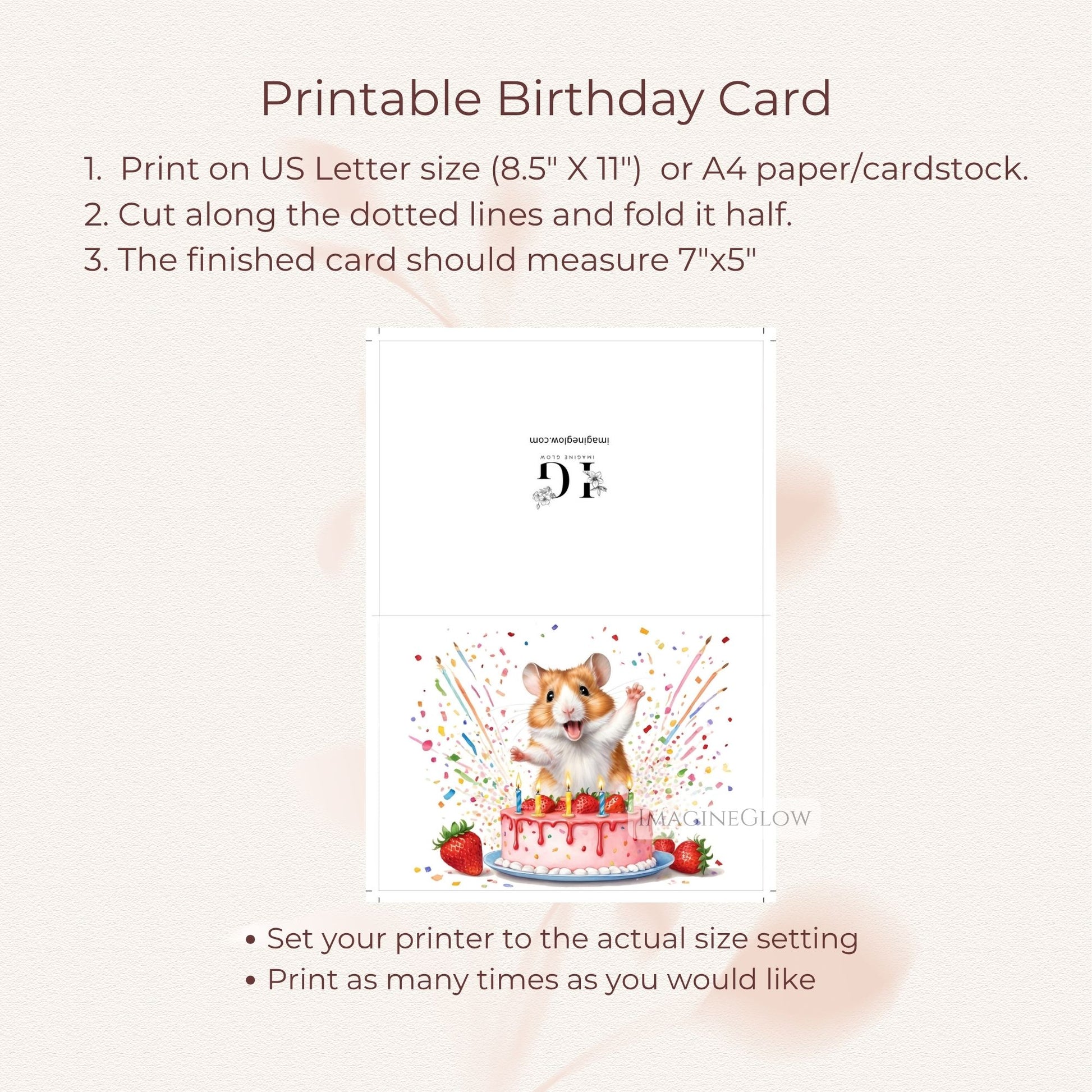 Birthday card for hamster owners
Sweet hamster artwork card
Cute animal birthday printable
