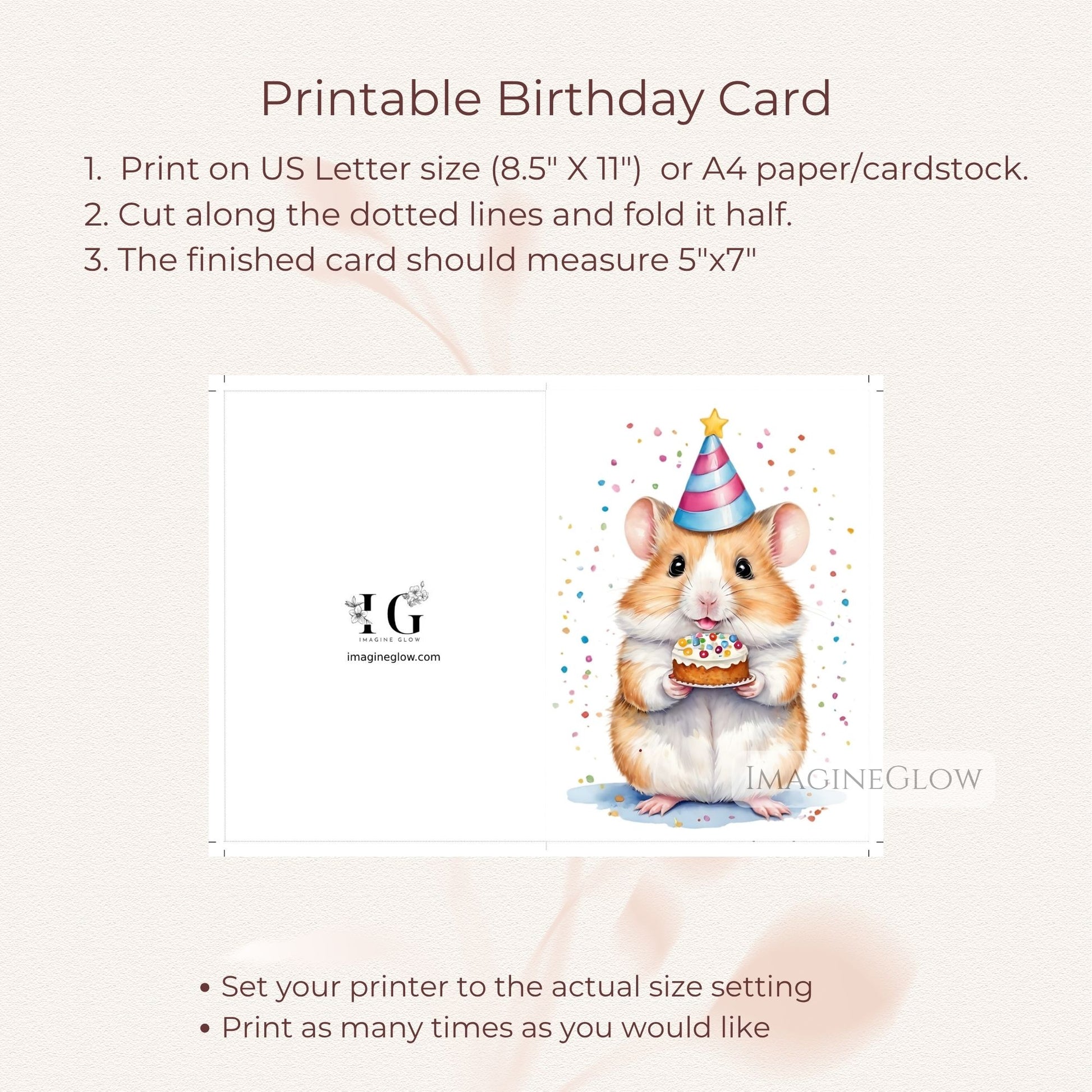 Printable hamster birthday card
Small pet birthday card
