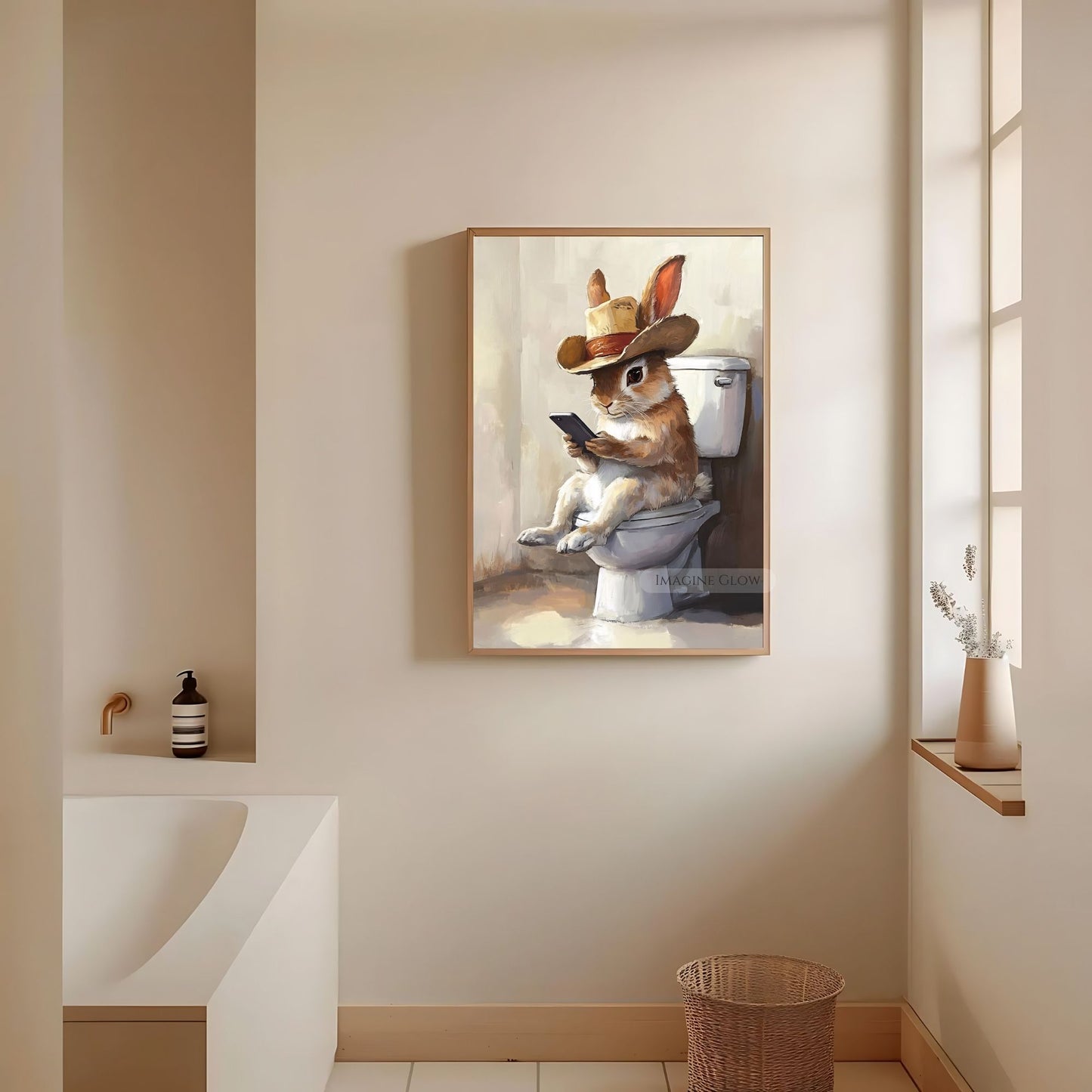 Funny cowboy rabbit wall art for bathroom decor
