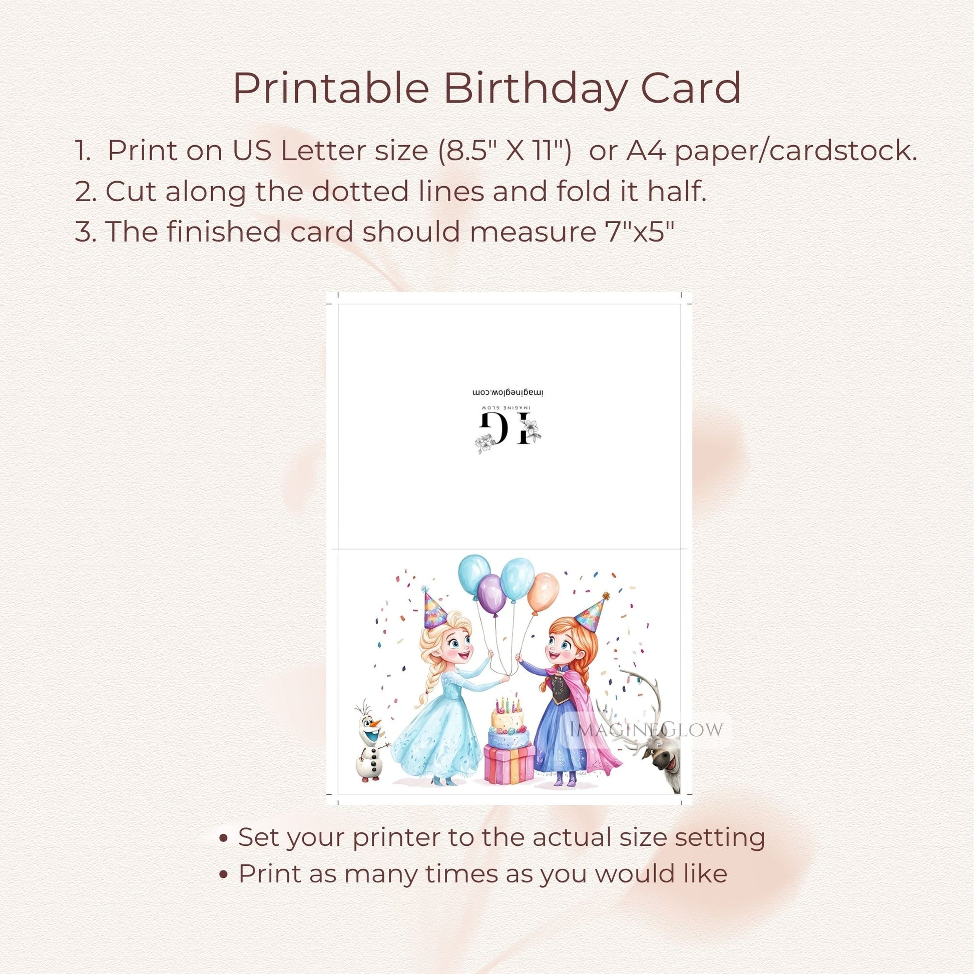 Frozen themed party card
Anna and Elsa printable birthday card
Frozen birthday greeting card
