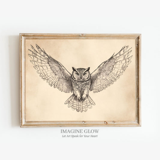 Owl Sketch Art Print - Vintage Wildlife Bird Wall Art