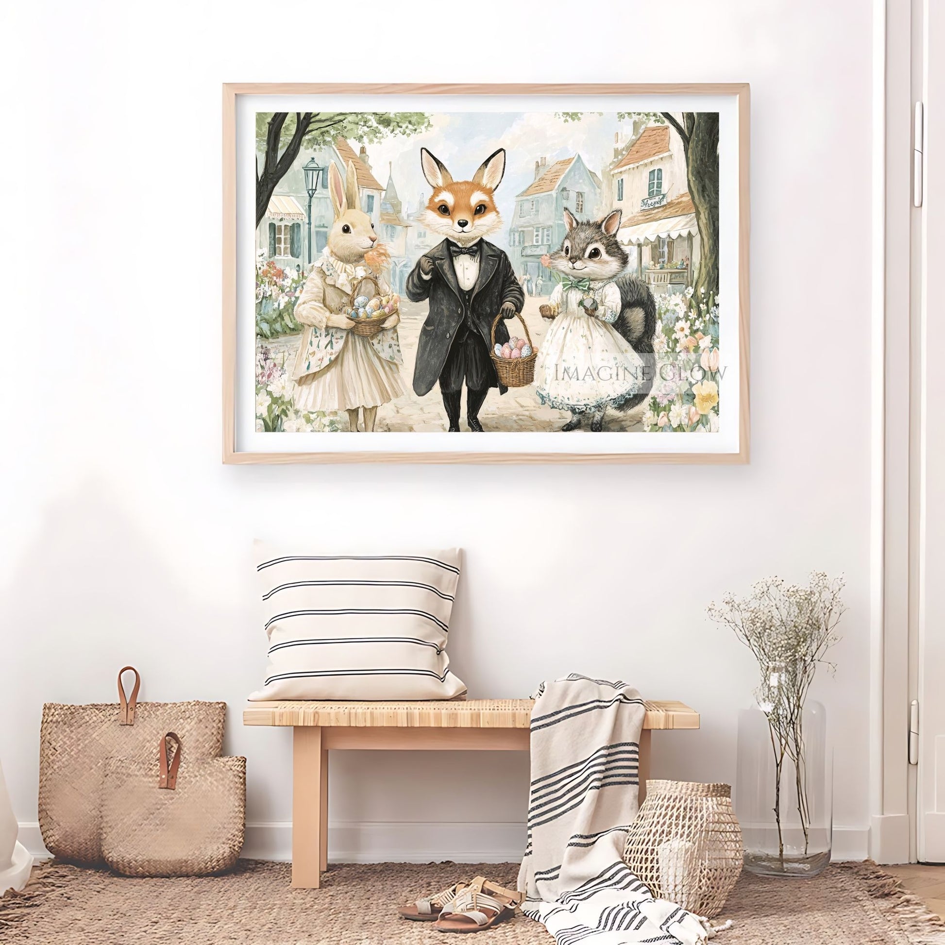Timeless Easter Wall Art - Bunny and Fox with Eggs
Elegant Bunny and Fox Victorian-Inspired Illustration
Nostalgic Easter Bunny and Fox Print for Home Decor