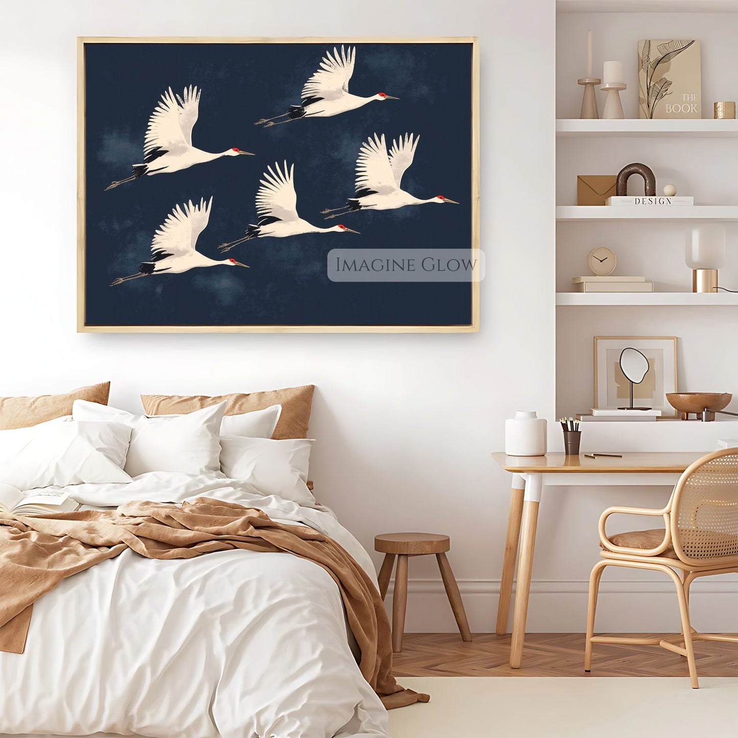 Japanese flying birds art for a tranquil space.