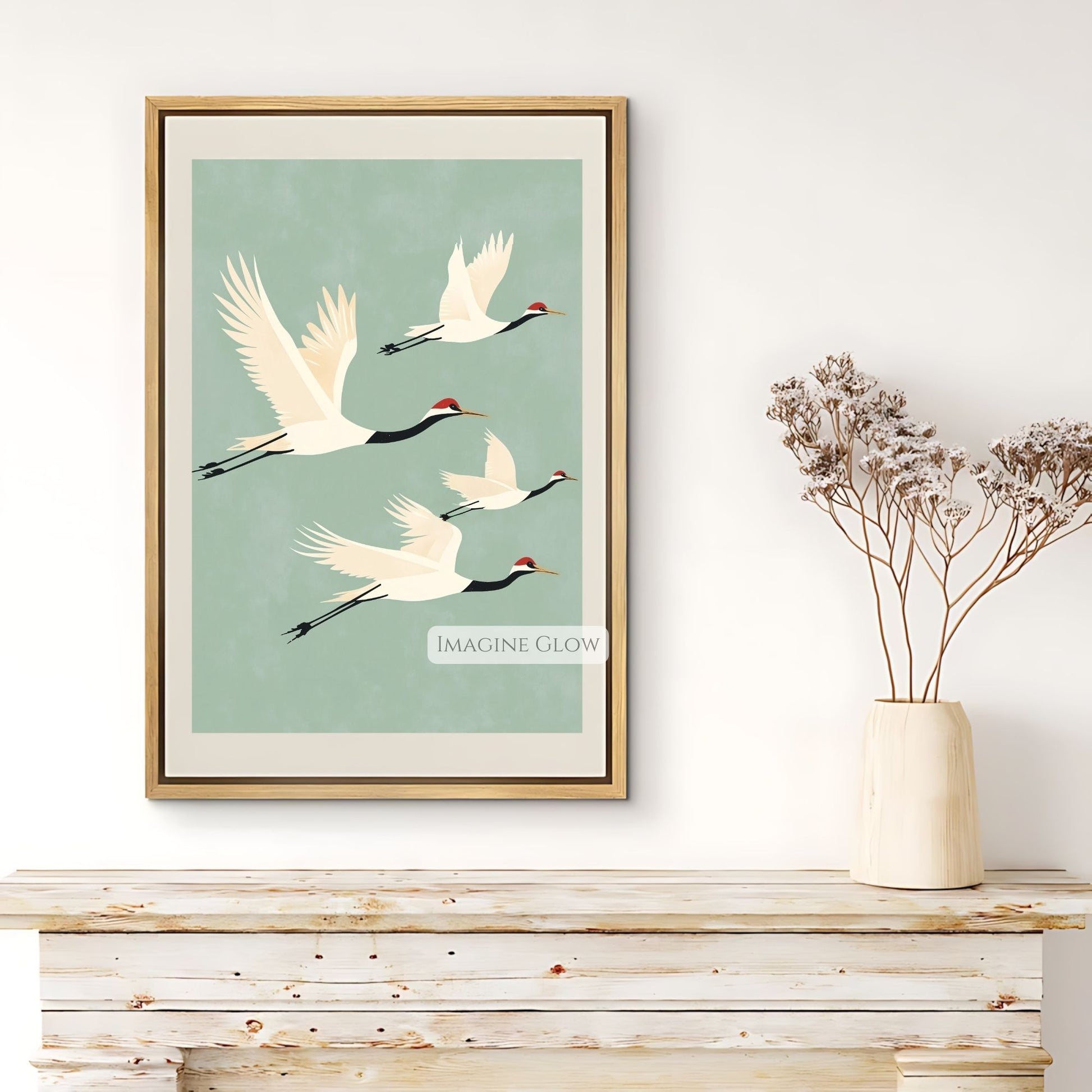 Japanese crane print for maximalist home decor.