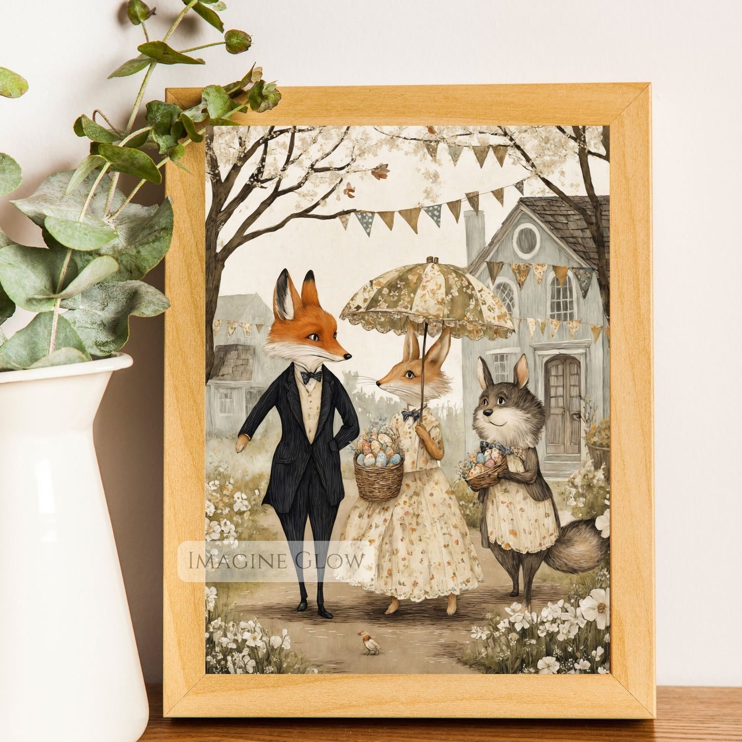 Vintage-Style Easter Animal Print for Cottagecore Decor