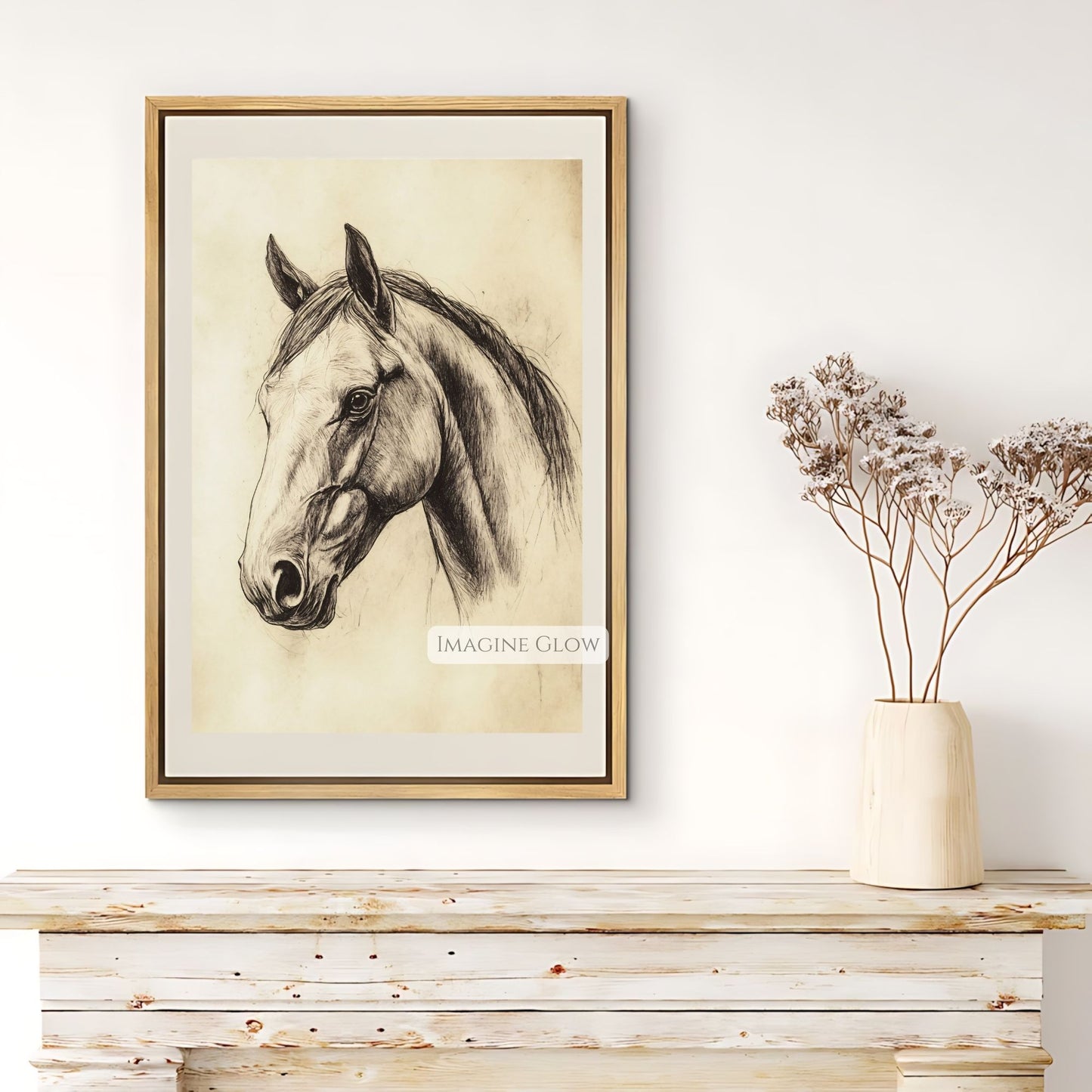 Detailed horse pencil drawing for country decor.