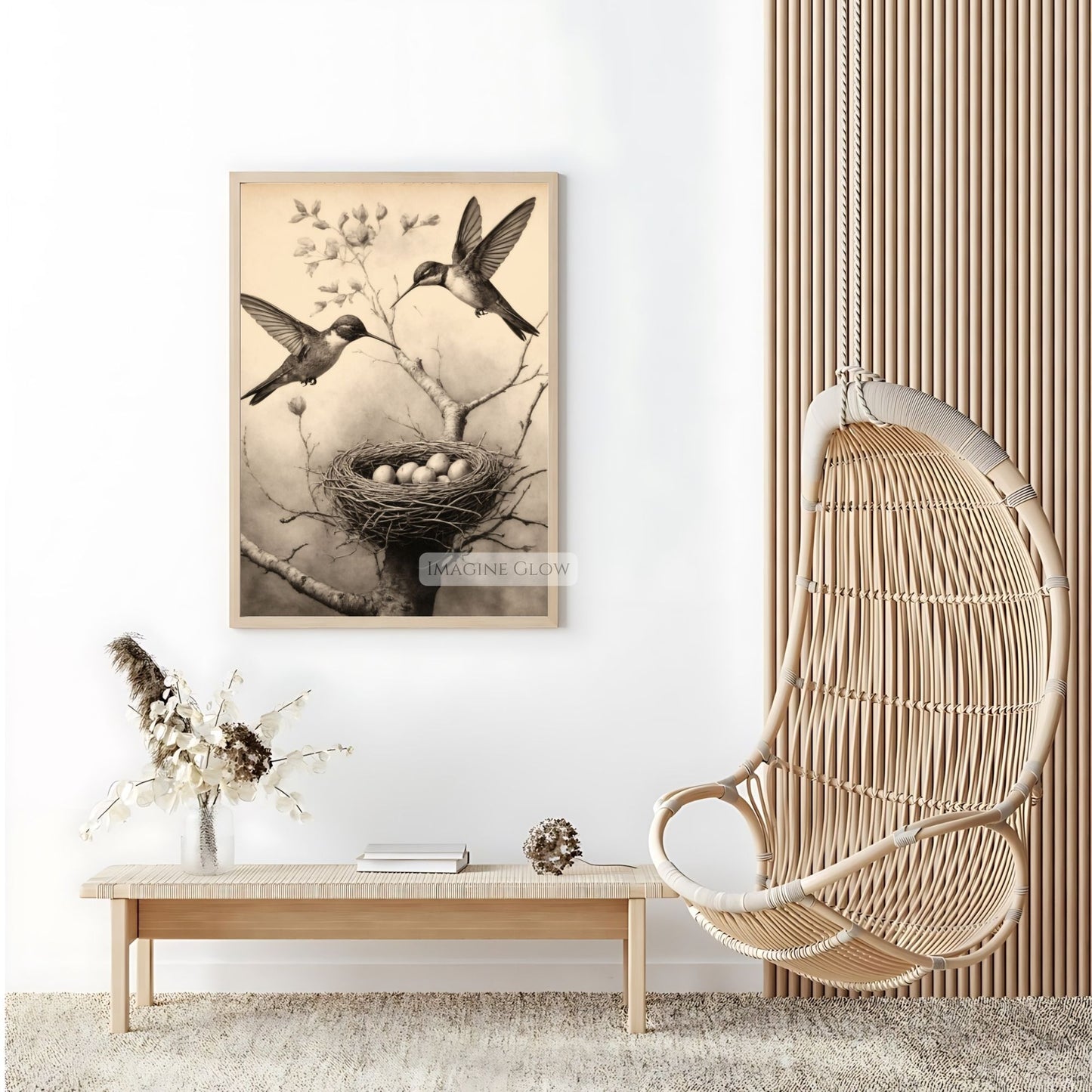 Delicate hummingbird nest artwork for nature lovers