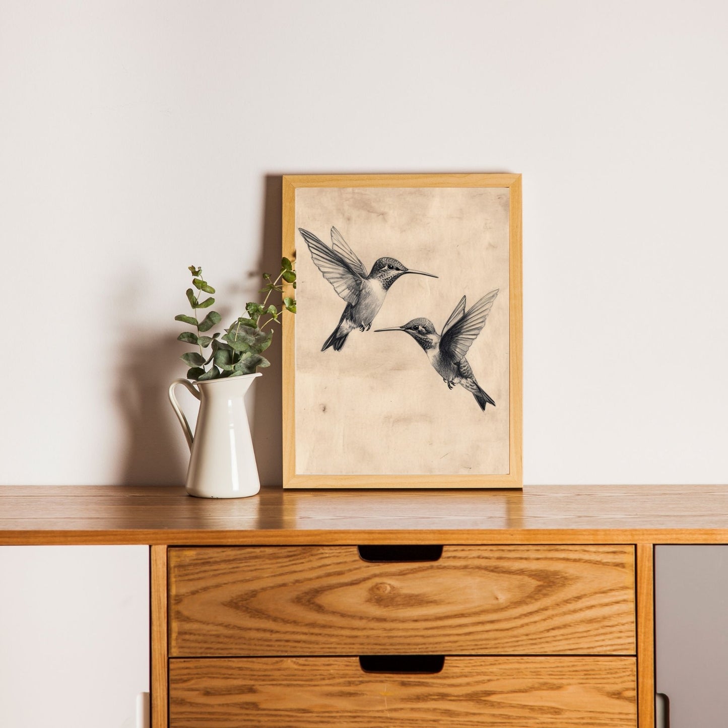 Traditional pencil-style hummingbird drawing print