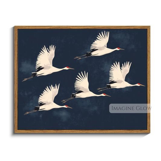 Japanese crane print featuring elegant flying birds.