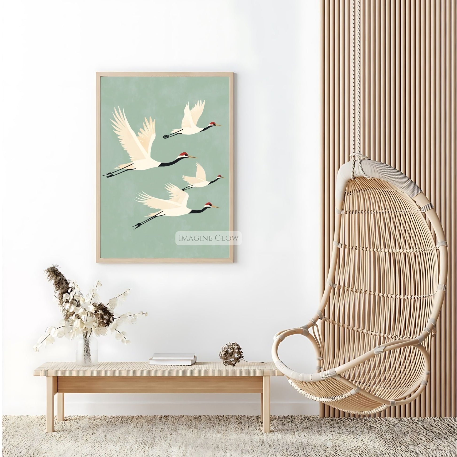 Elegant bird decor featuring cranes in Japanese art.