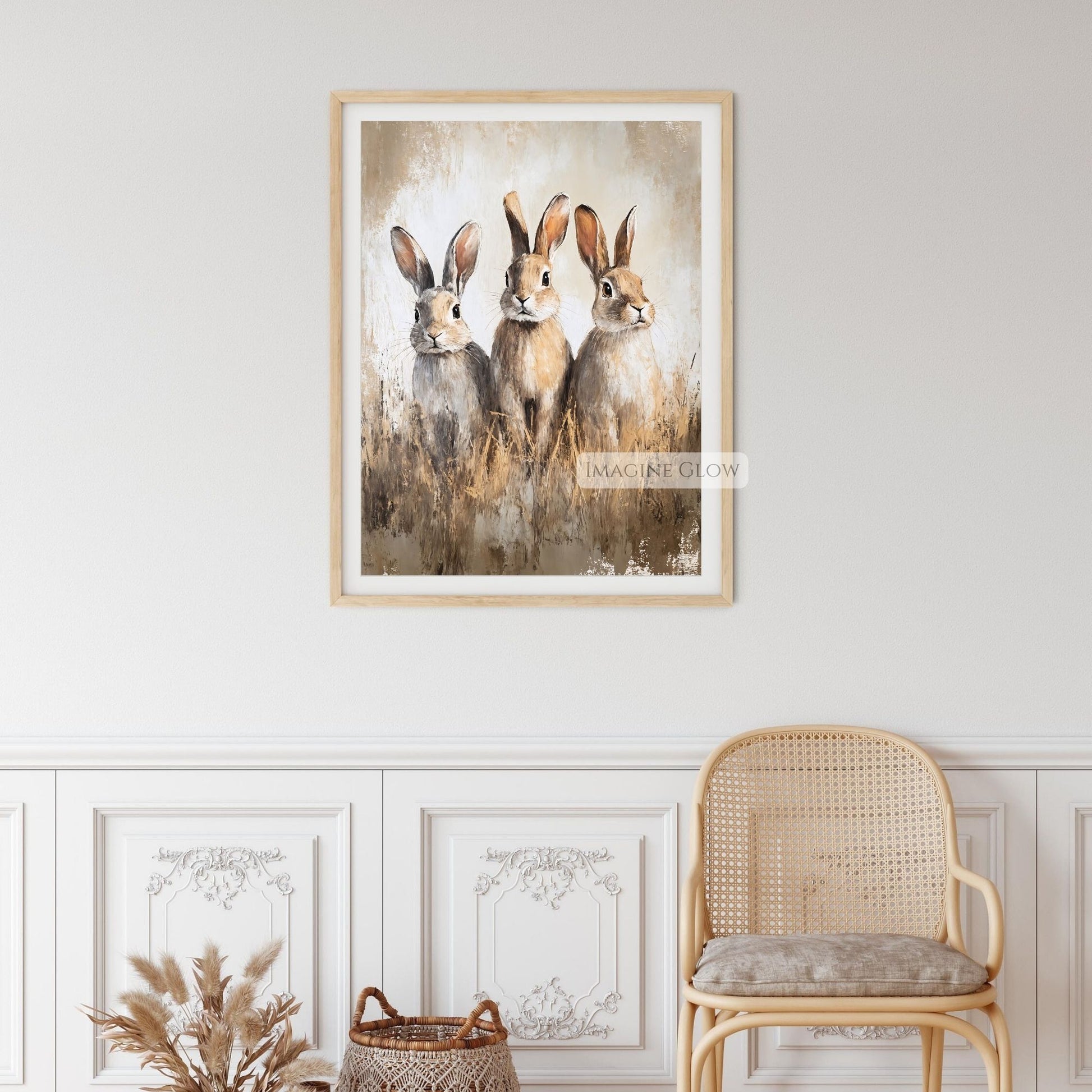Three rabbits vintage animal print for nursery decor