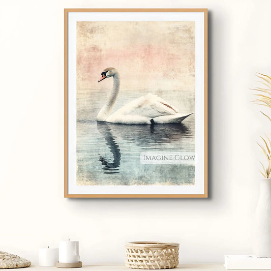 Swan on a serene lake vintage print
