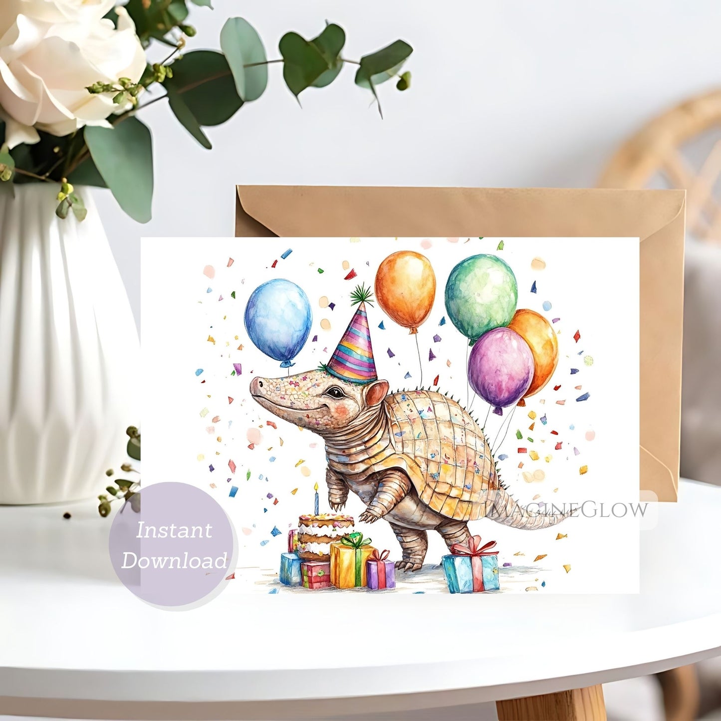 Armadillo birthday card with cute animal illustration
Funny armadillo wildlife birthday greeting card