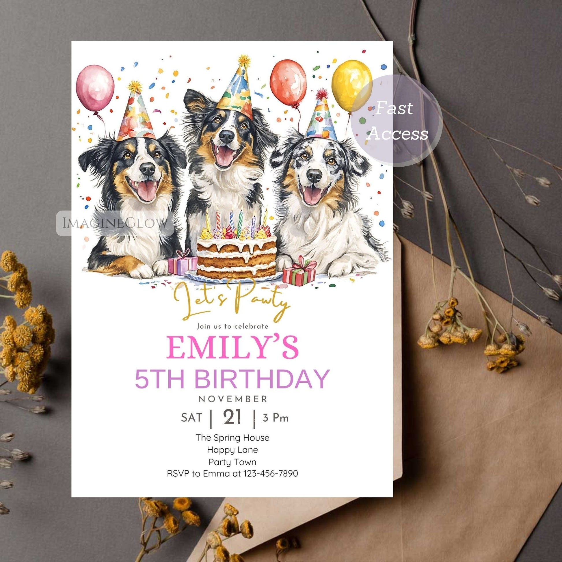 Dog lovers’ Aussie birthday party invitation with playful dog