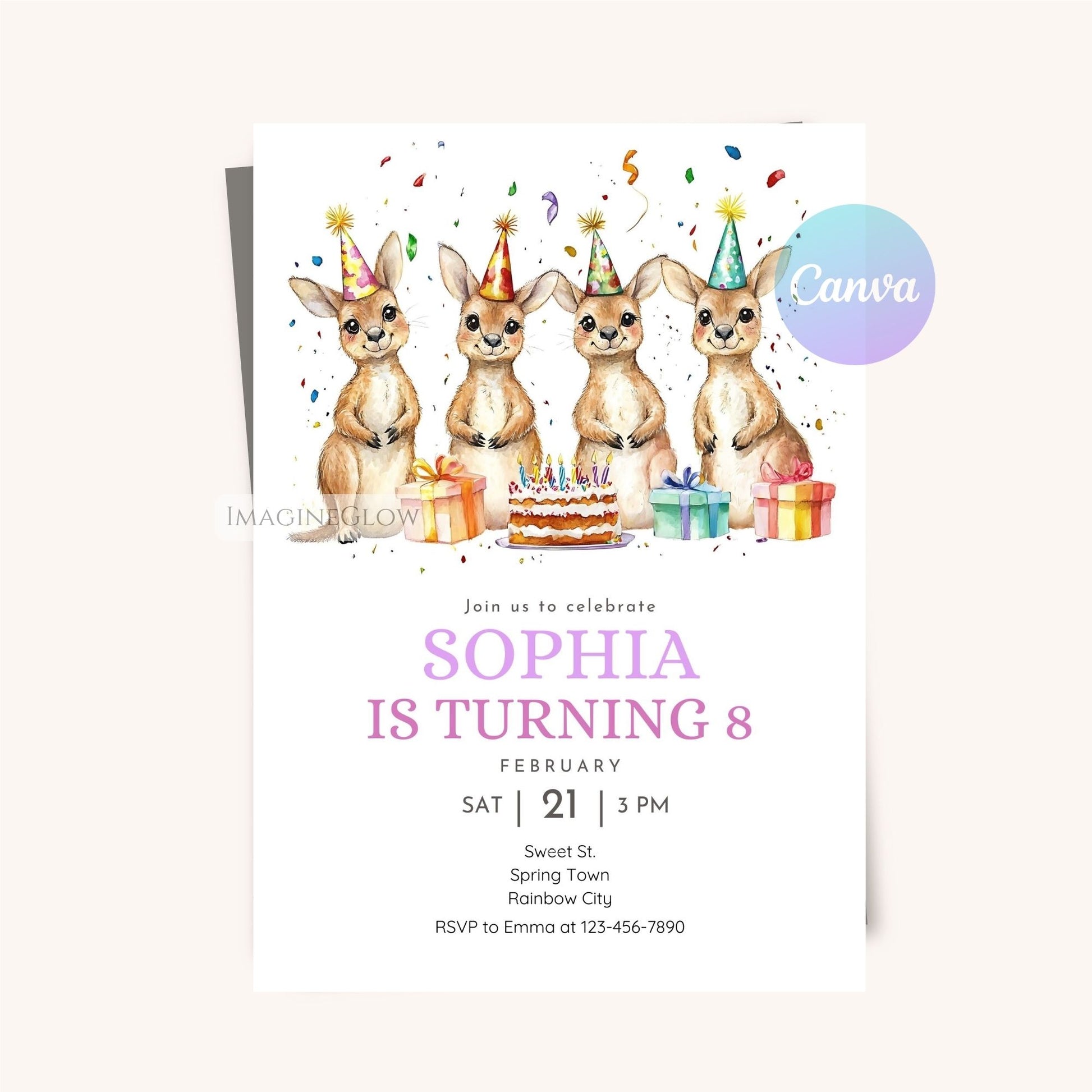 Kangaroo birthday party invitation template