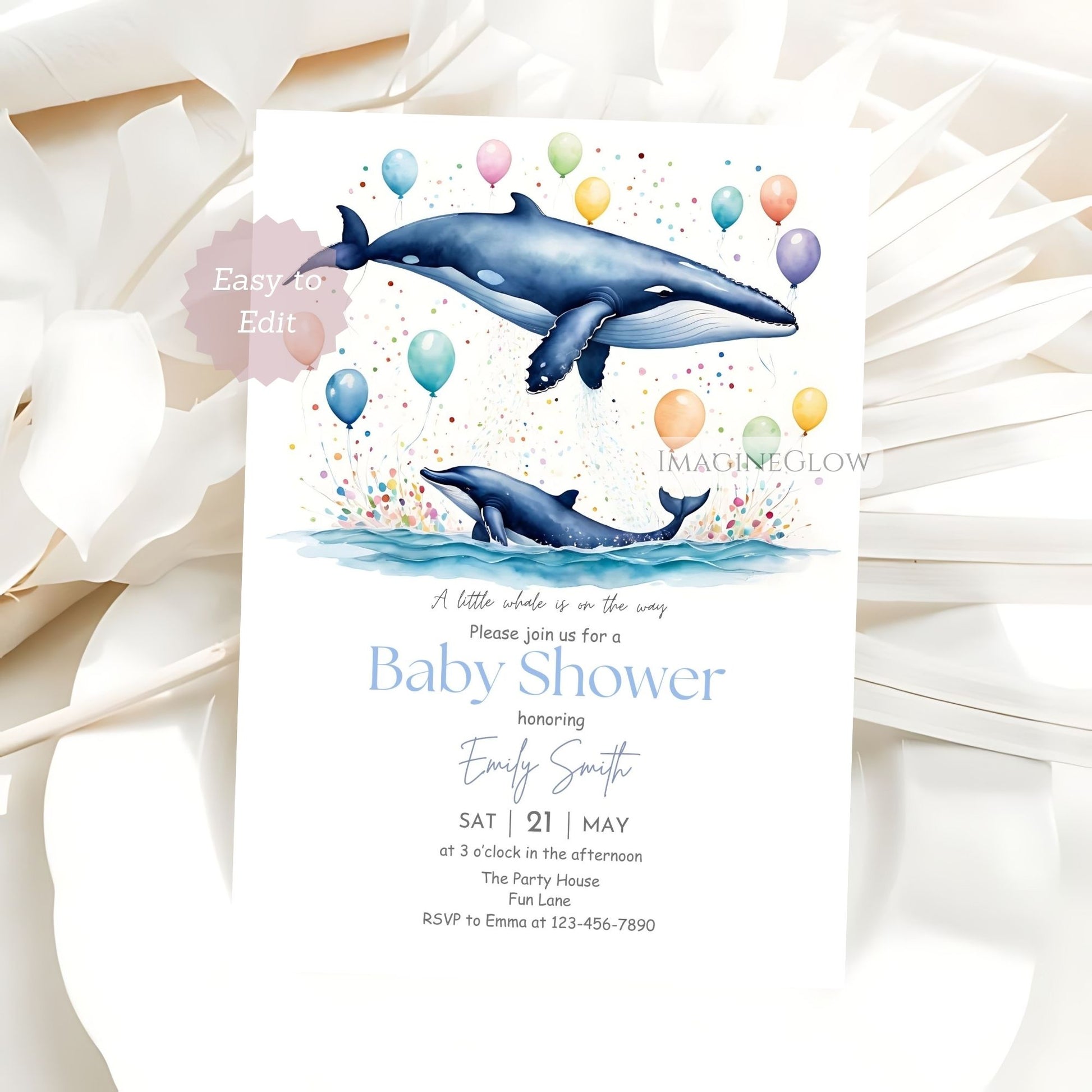 ocean themed baby shower card
printable whale baby shower template