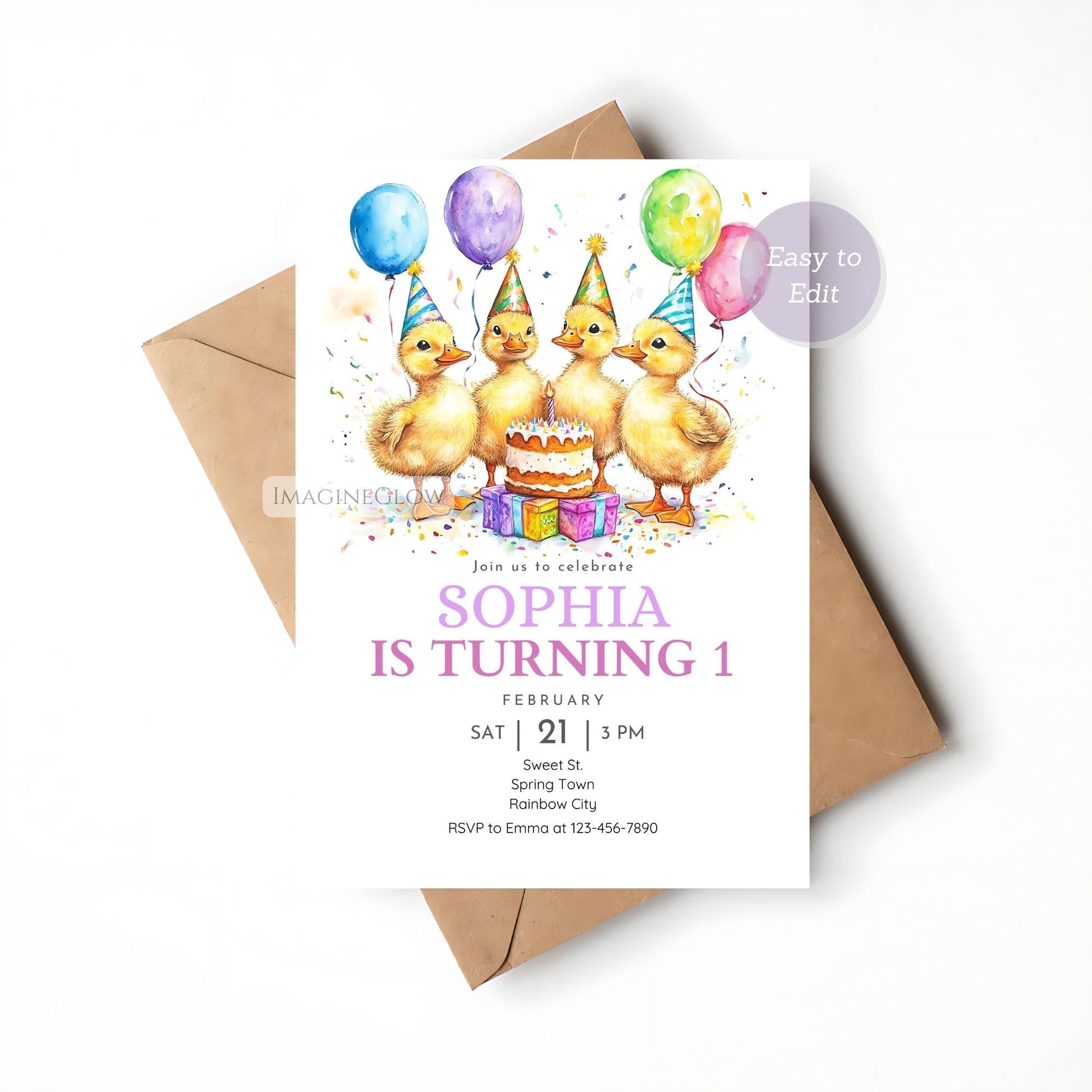 Baby Duck Birthday Invitation - Printable