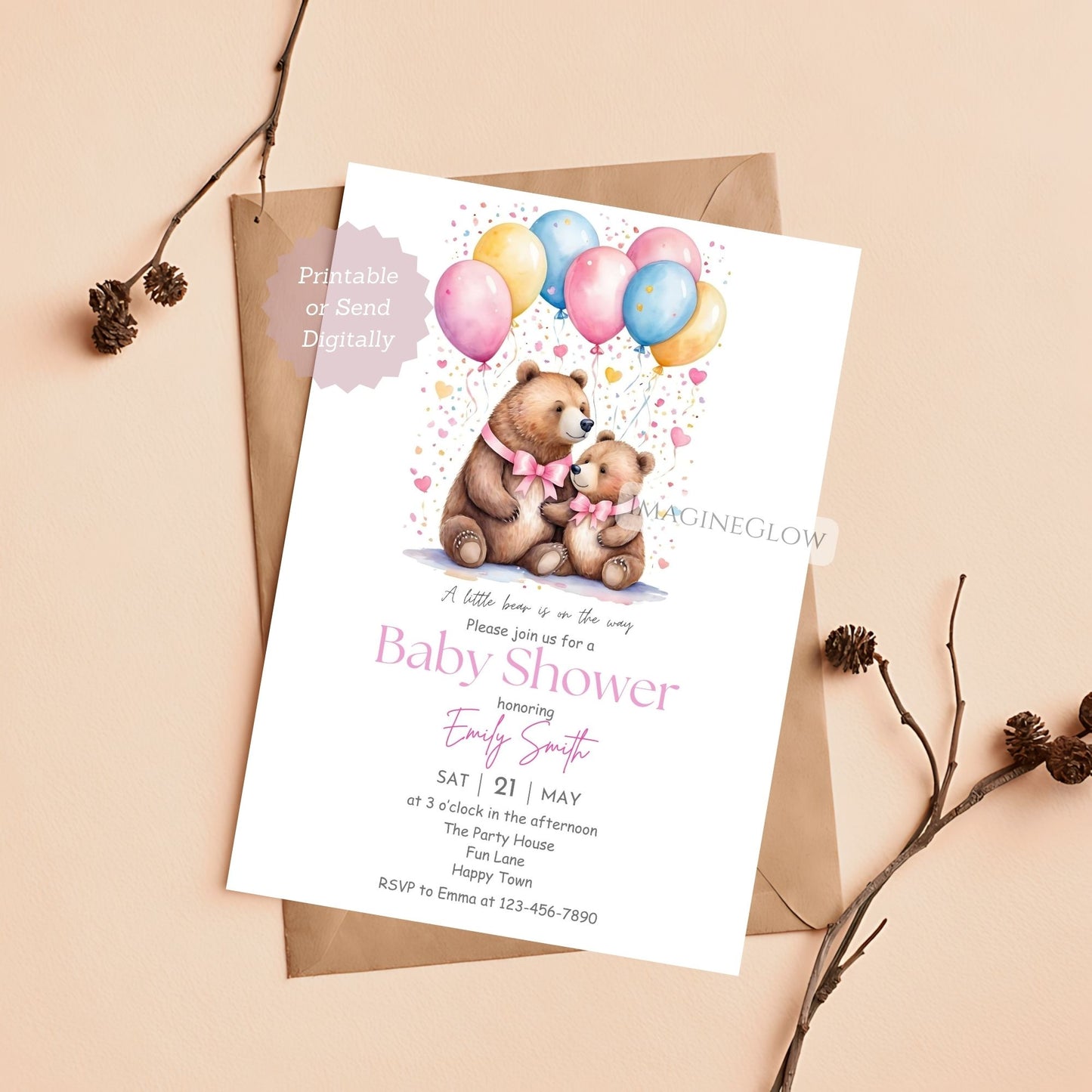 baby bear shower invitation girl