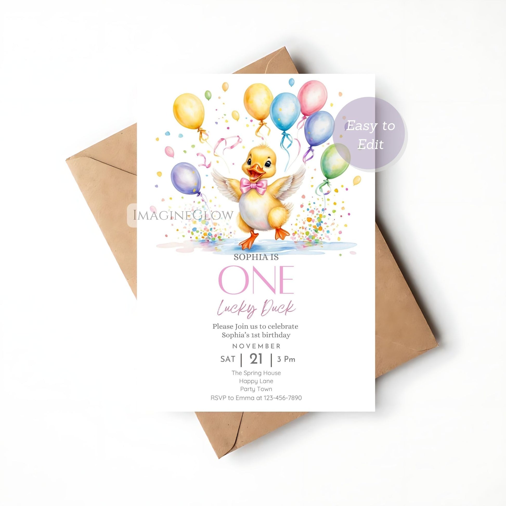 printable duckling girl birthday invite