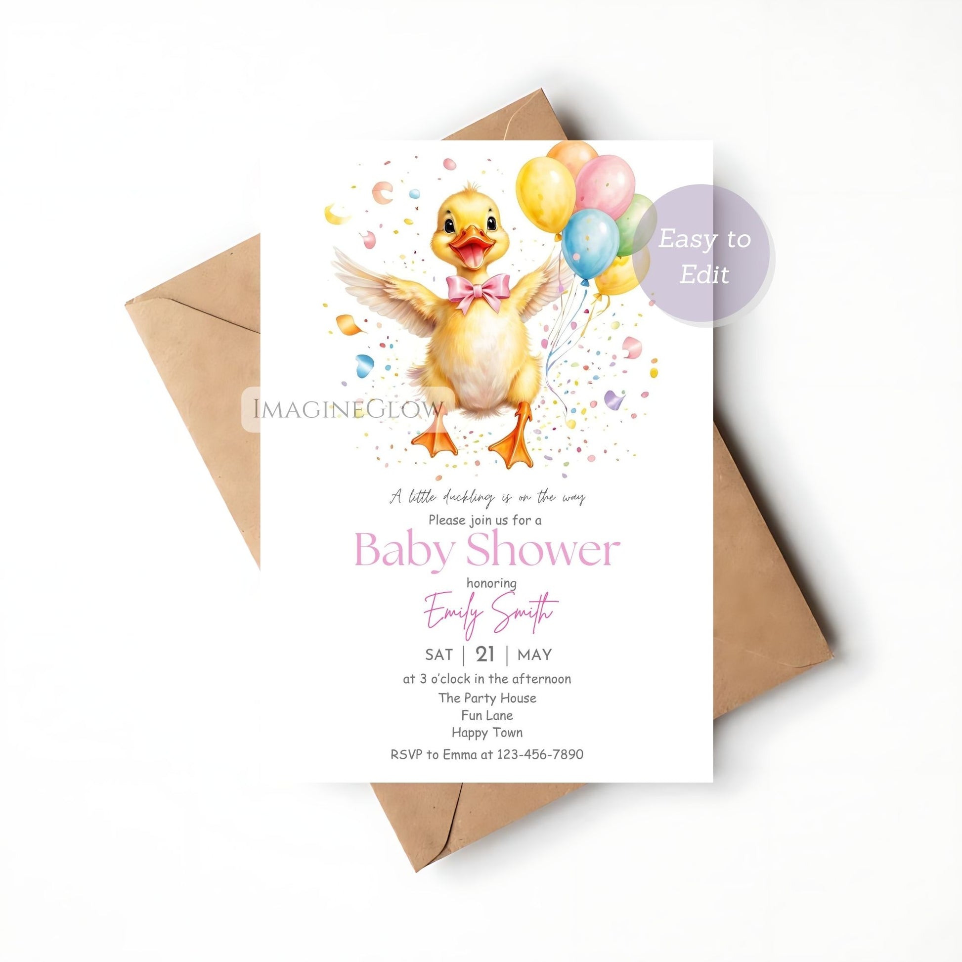 baby shower invite duck girl theme