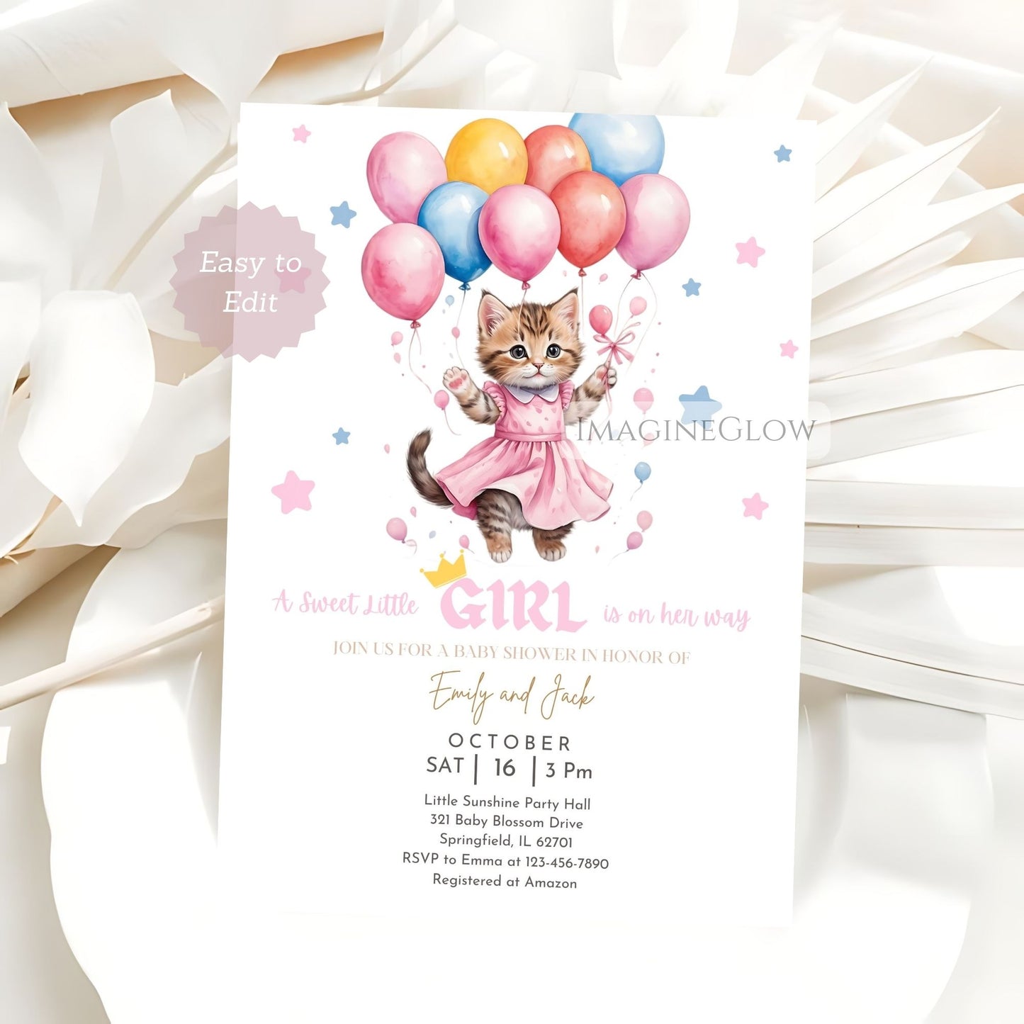 editable kitten baby shower template