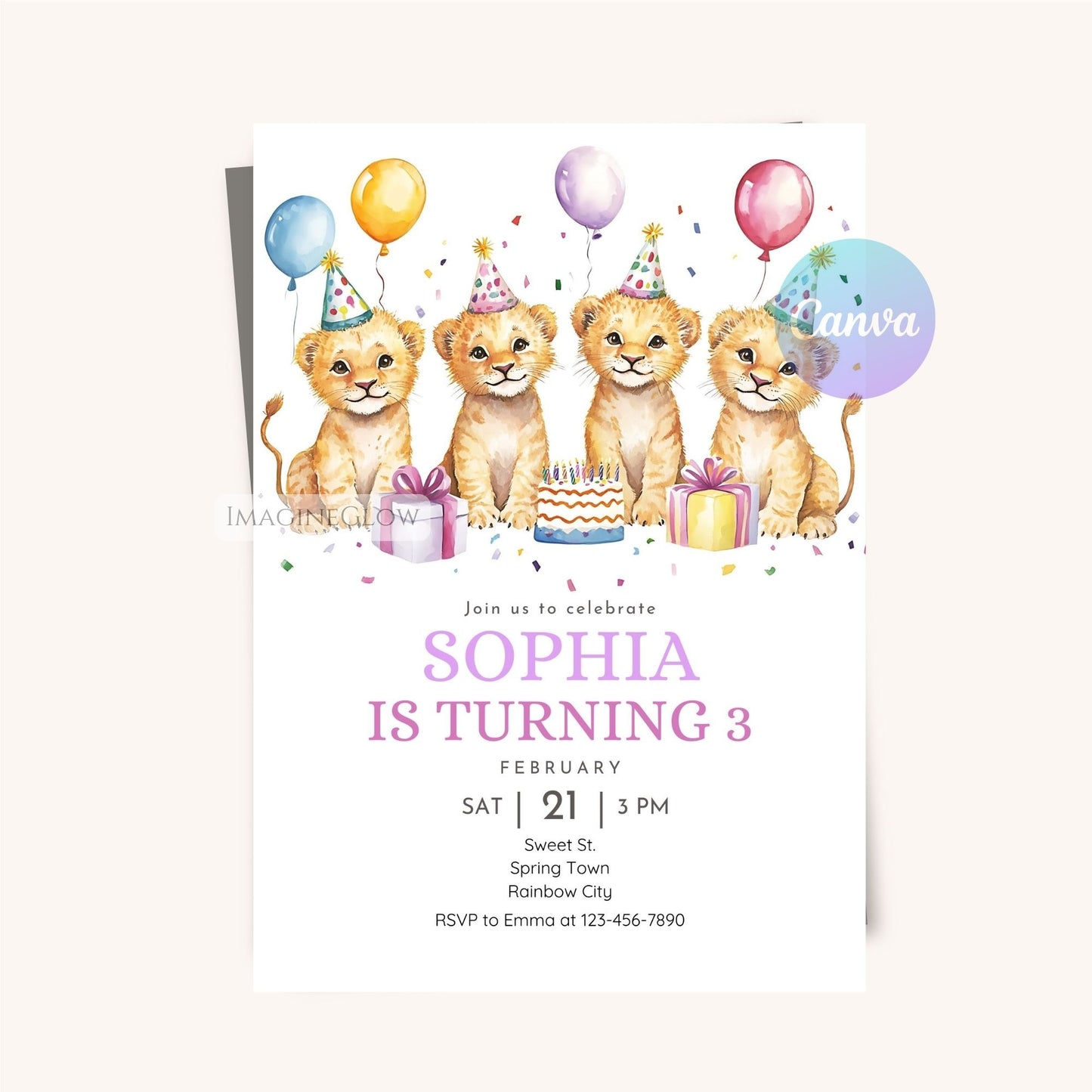 Safari Animal Baby Birthday Invitation - Digital Download