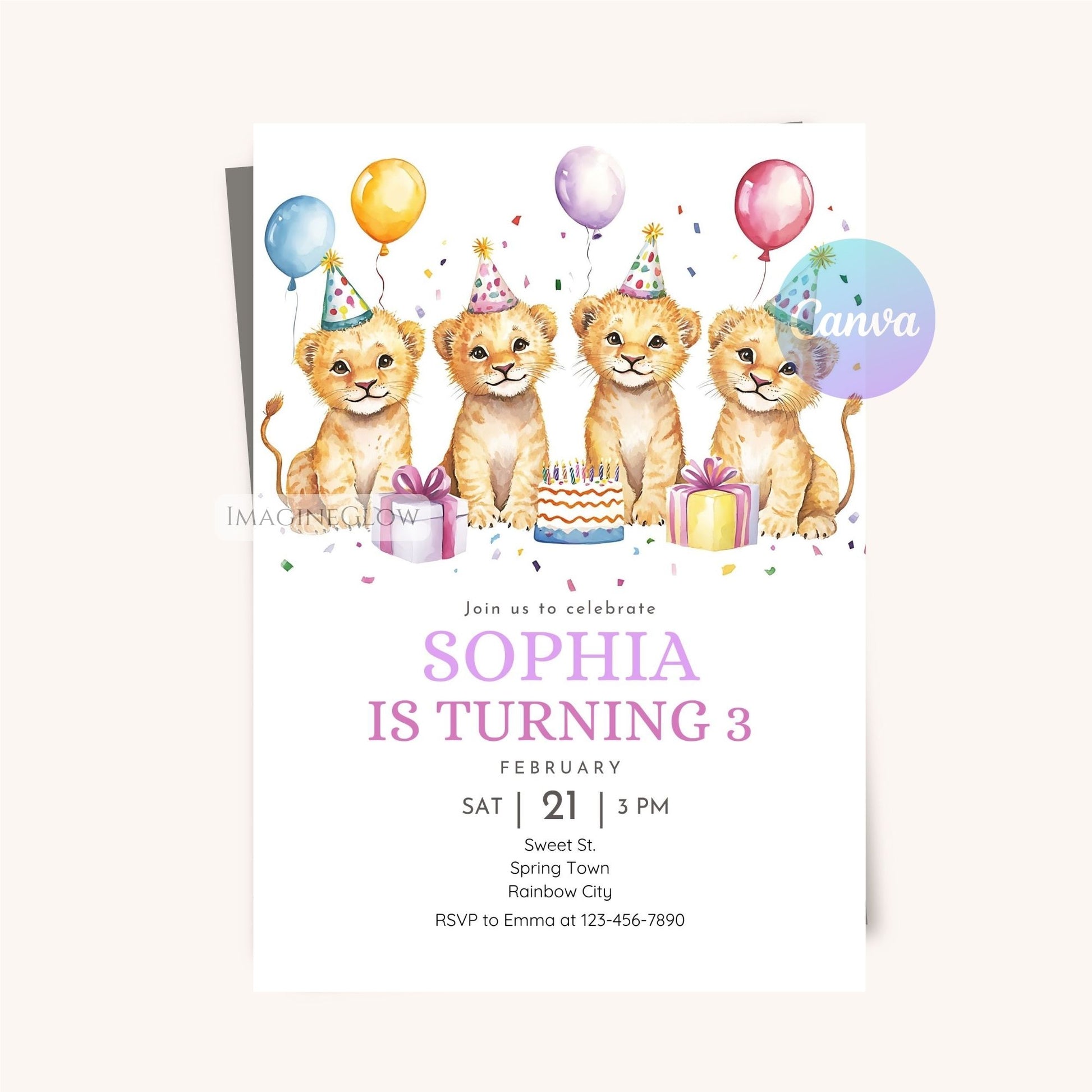 Safari Animal Baby Birthday Invitation - Digital Download
