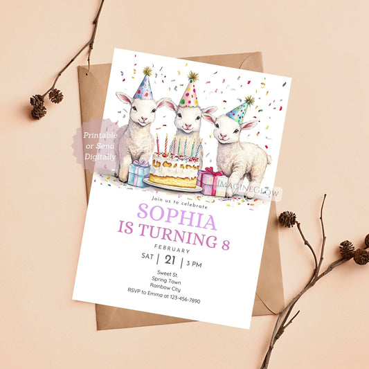Lamb birthday party invitation template