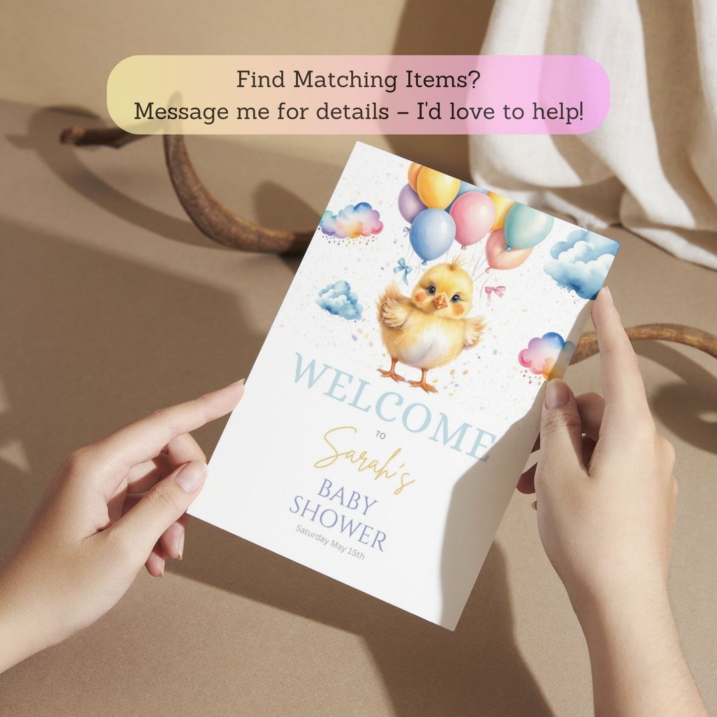 Baby Shower Welcome Sign Canva Template - Editable Chick Baby Shower Poster