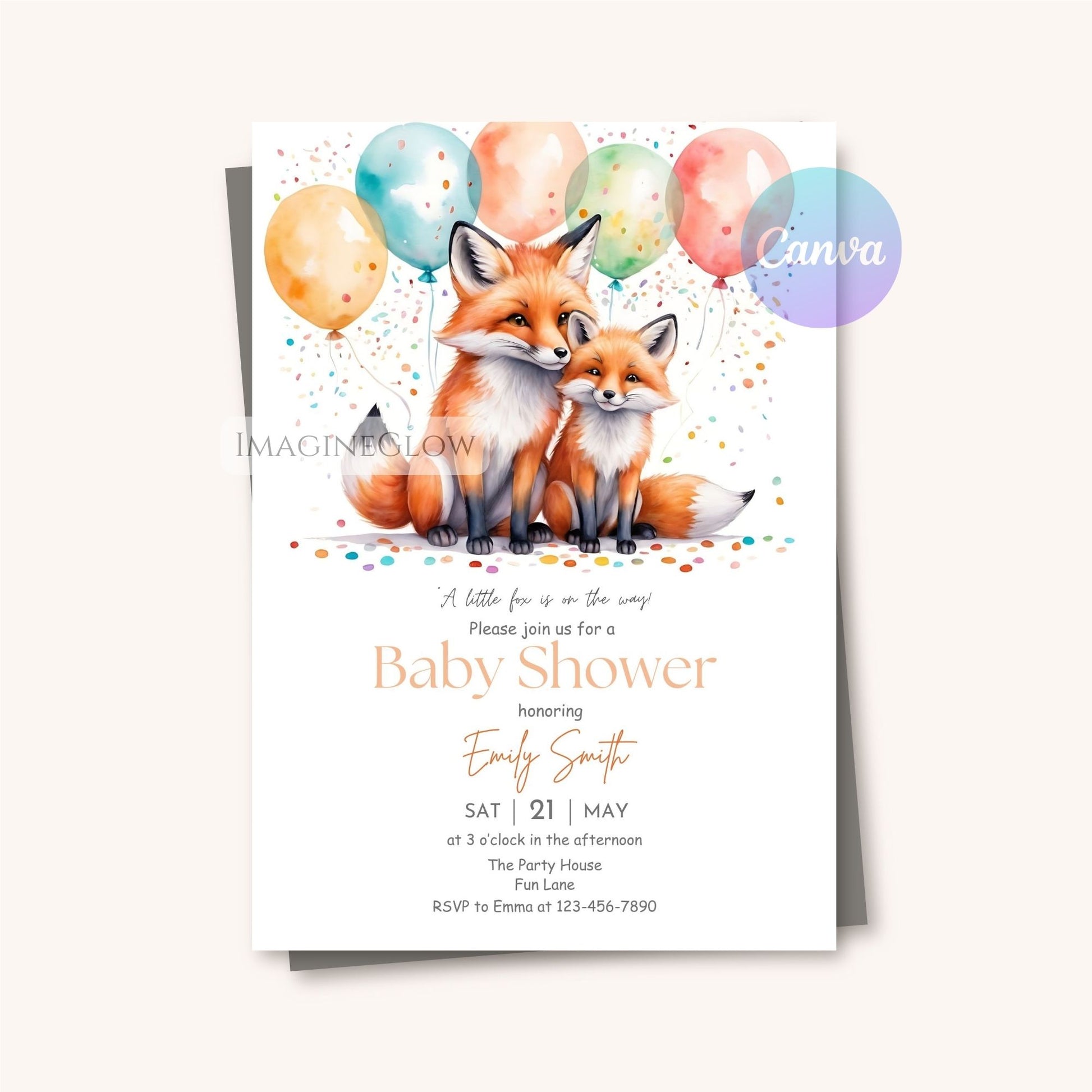 gender-neutral fox baby shower invite
woodland animal baby shower invitation
