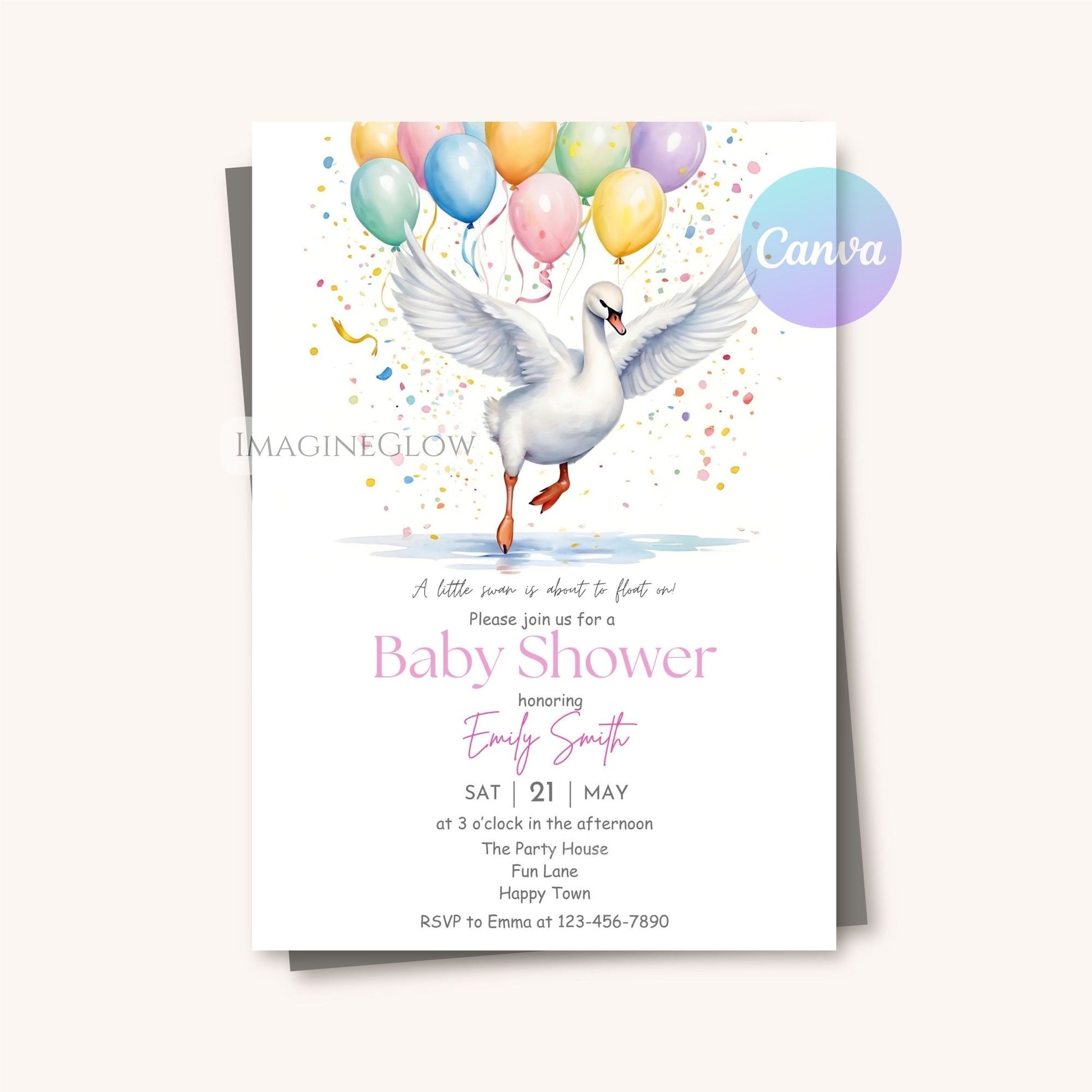 swan invite for baby girl or boy