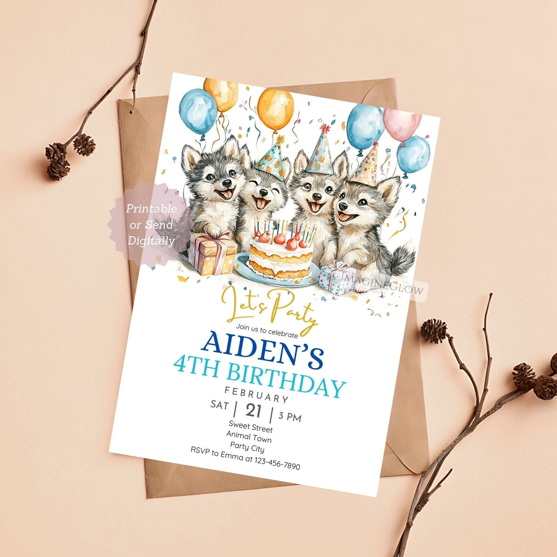 Pups Birthday Invitation baby wolves