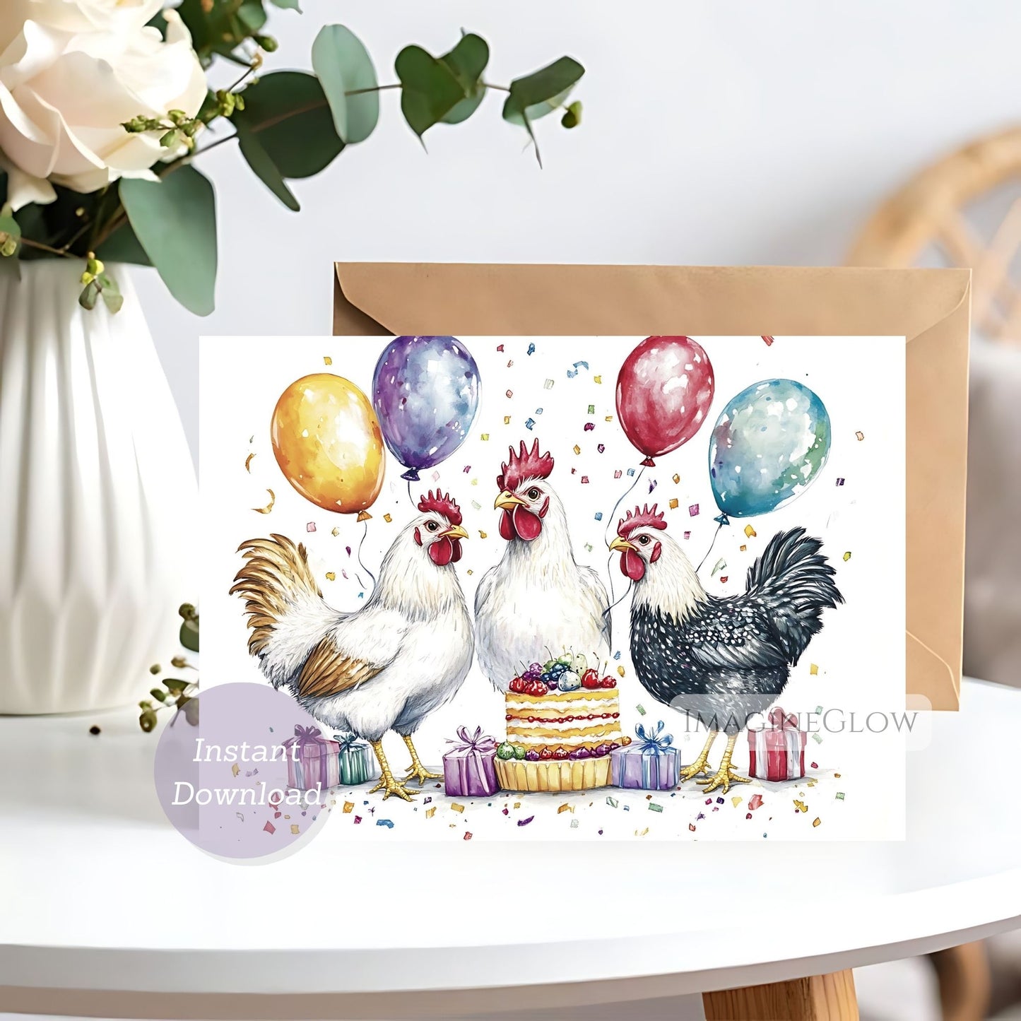 Rooster birthday card with farm design
Funny rooster birthday card for all ages