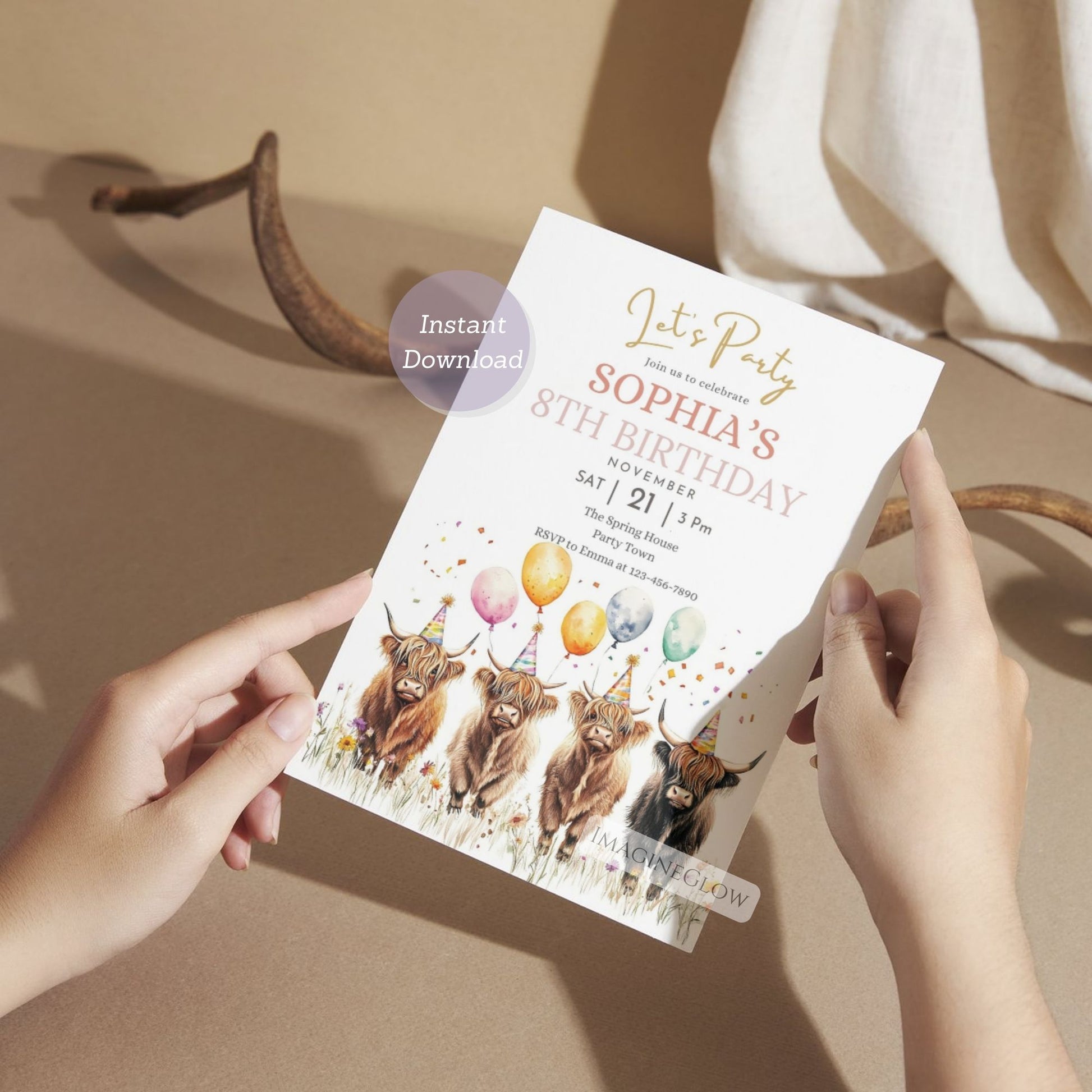 Canva Highland cow birthday template