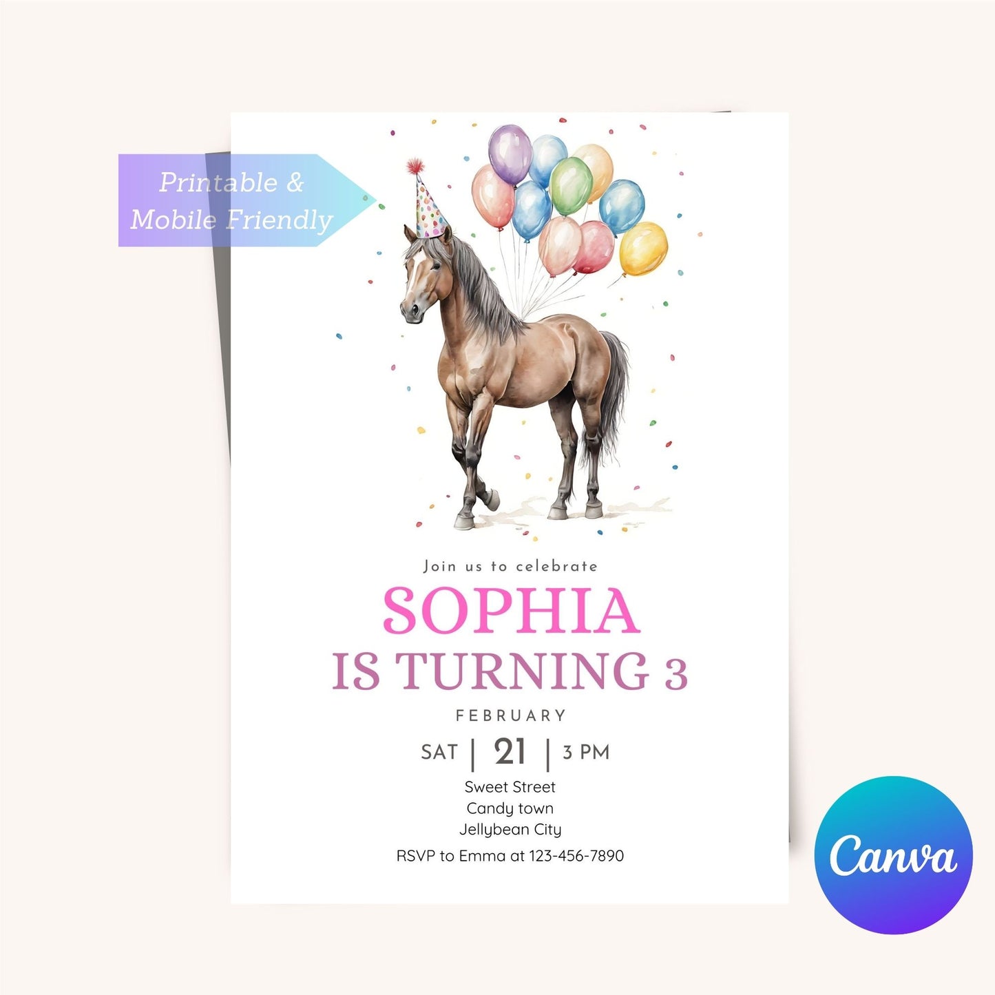 Horse-themed birthday card for kids Western cowboy party
