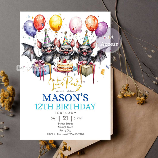 Bat Birthday Invitation spooky Halloween theme