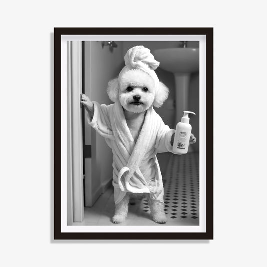Black and white art Bichon Frise Maltese bathroom wall art decor Minimalist