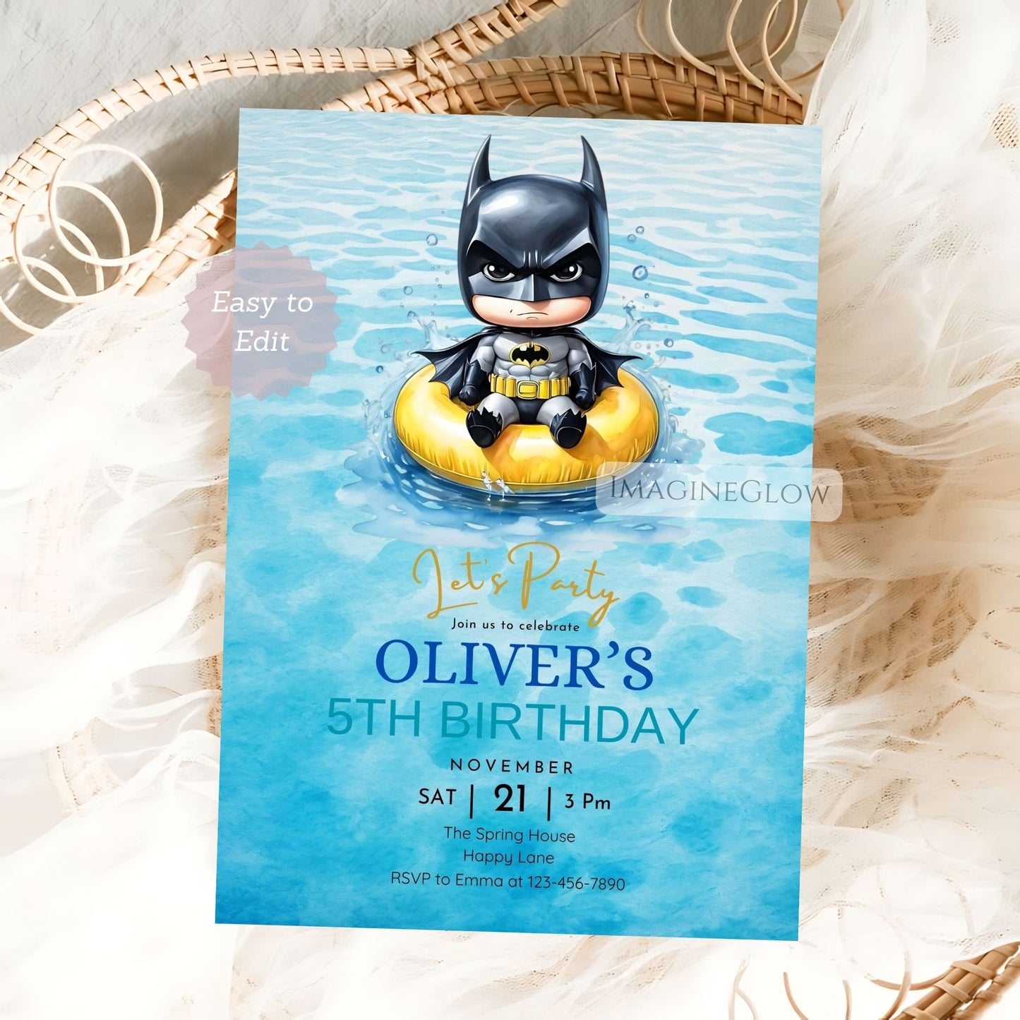 batman comic swim party invite