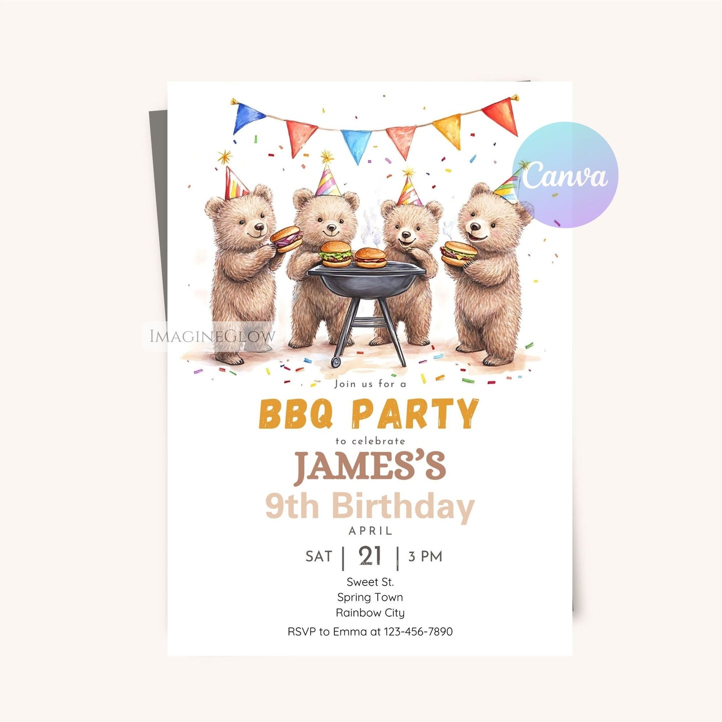 Fun Grill & Chill bear BBQ birthday invite