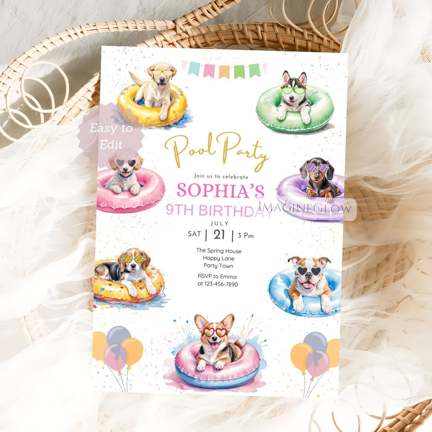 printable puppy swim party evite